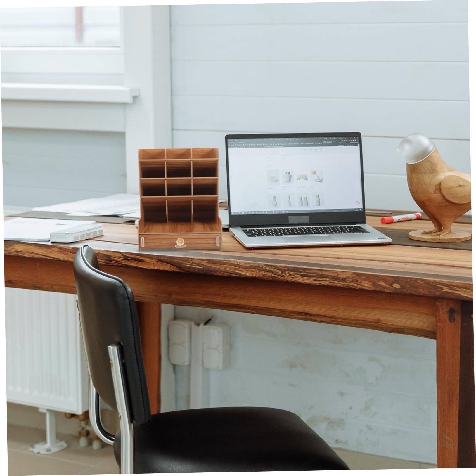 YARNOW Porta Penne Da Scrivania in Legno Contenitore Multiuso Per Cancelleria Organizer Per Ufficio Compatto e Funzionale