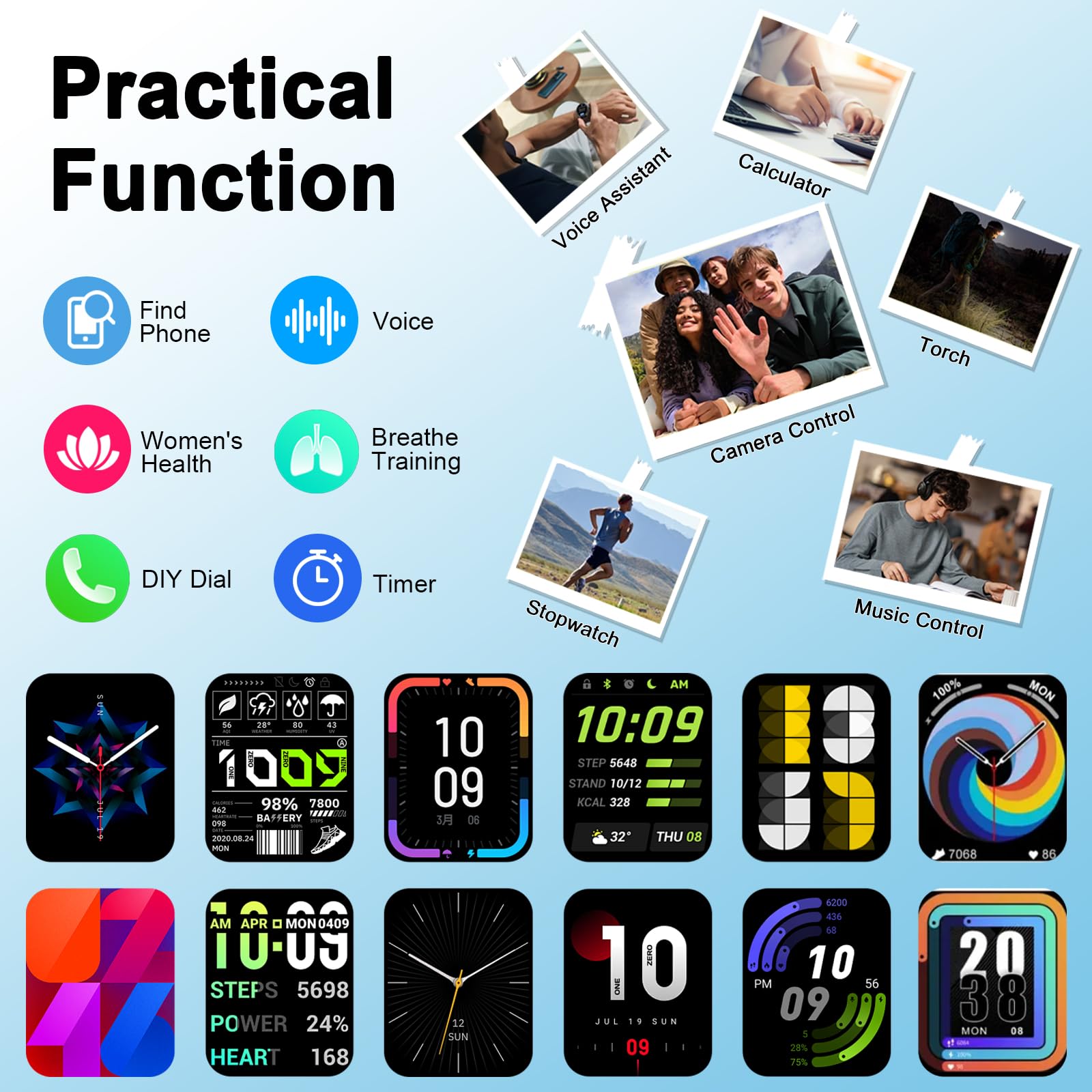 Smartwatch Uomo Donna, Orologio Fitness 1,91'' Smart Watch con Effettua/Risposta Chiamate, Sonno/Cardiofrequenzimetro/Contapassi/Impermeabil IP68 Activity Fitness Tracker 113 Sportive per Android iOS