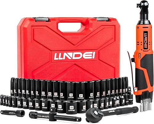 LLNDEI Juego de llaves de trinquete eléctricas inalámbricas de 38 pulgadas con juego de enchufes, llave eléctrica de alta capacidad de 12 V (40