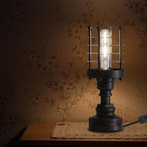Miniatura 6 de Lámpara de mesa estilo Steampunk industrial retro con base de tubo de agua, E26, lámpara de escritorio vintage Edison con interruptor y enchufe,