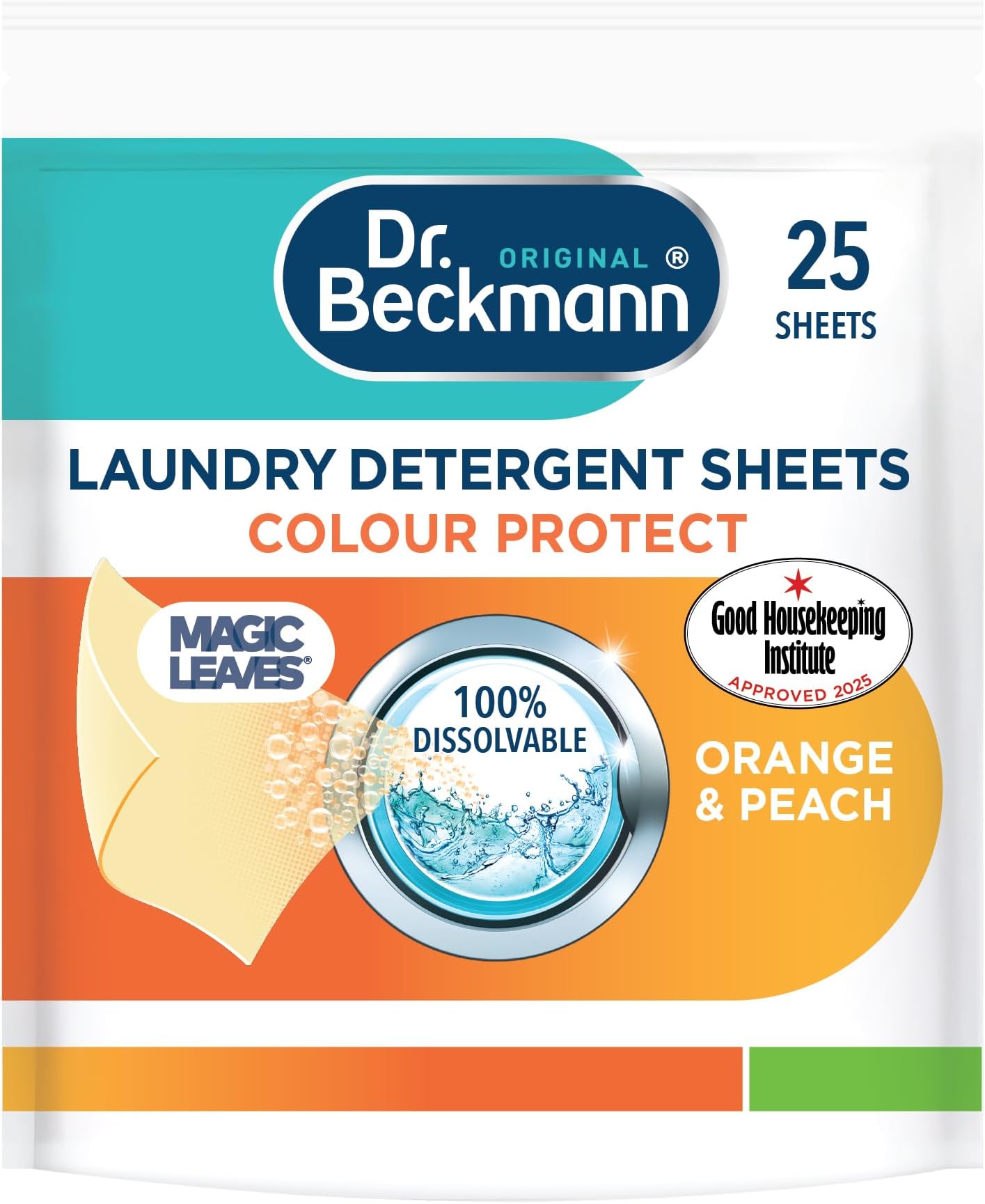 Laundry Detergent Sheets Colour Protect | Orange & Peach | MAGIC LEAVES | Pre-dosed | 25 sheets