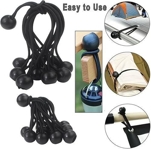 Miniatura 8 de 24 cuerdas elásticas de bola resistentes de 4 pulgadas y 6 pulgadas, cuerda de amarre para toldo, color negro