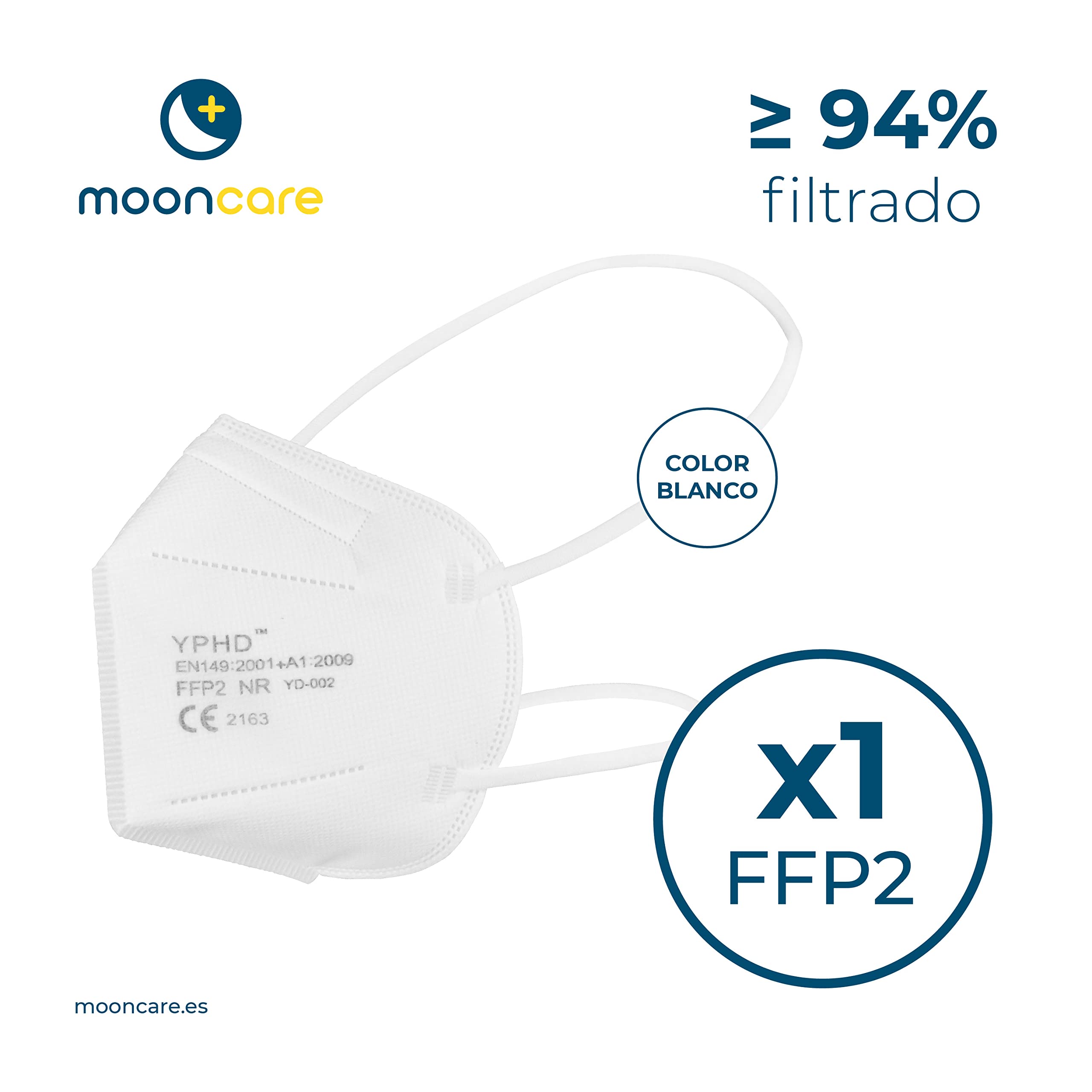 Mascarillas FFP2 Homologadas, 100Uds, Mascarilla con ajuste a cabeza cómoda, CE 2163, Eficacia Filtración >94%