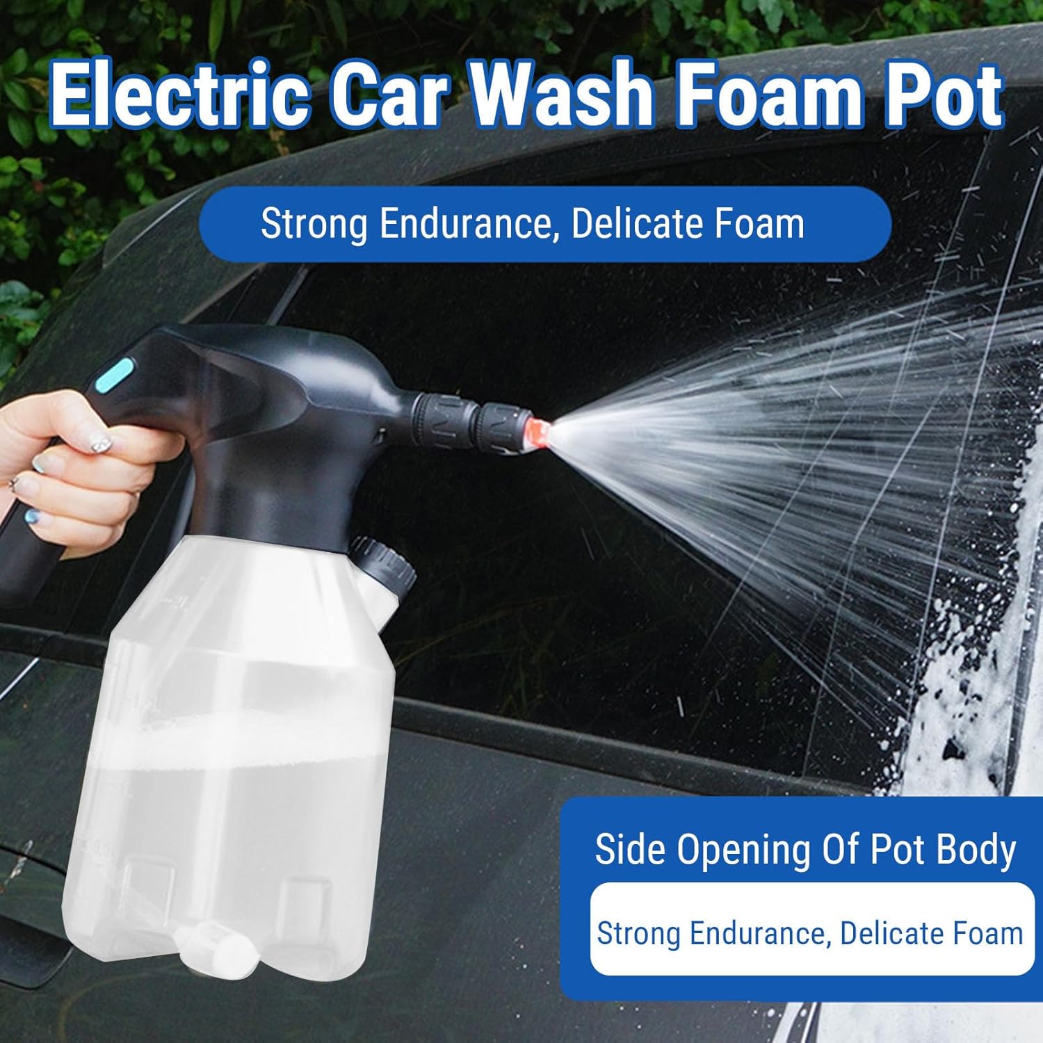 Electric Foam Sprayer, Rechargeable Cordless Handheld Foam Cannon with 2l Large Capacity for Car Washing Watering Plants Household Portable Detailing Atomizer (White)