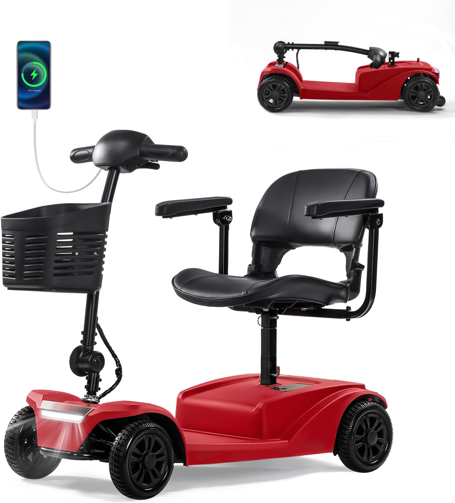 15-25 Miles Long Range Mobility Scooter,Weight Capacity 300 LBS+ Powered Mobility Scooters for Seniors, Compact Duty Mobile for Travel with LED Headlight and Detachable Basket
