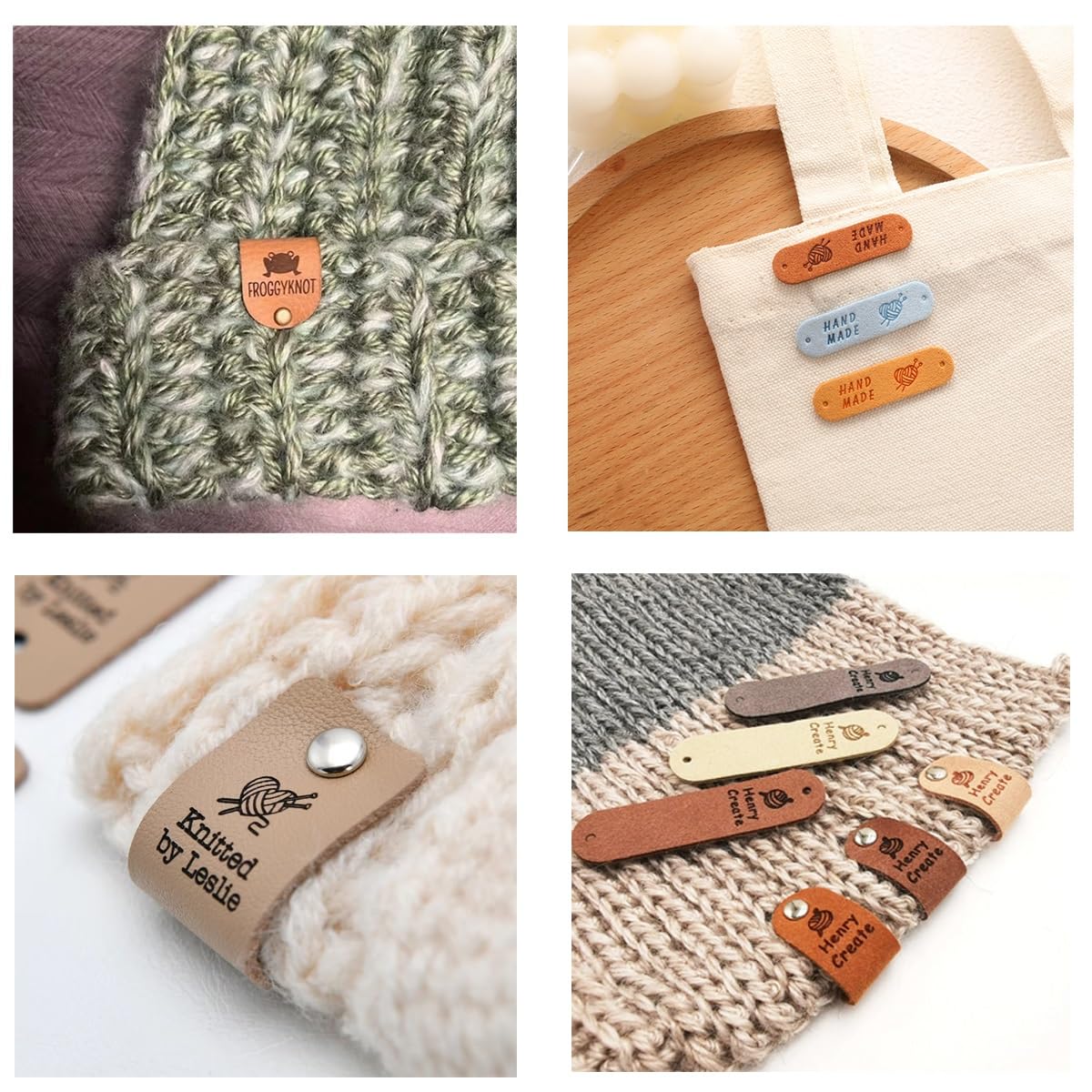 Etichette In Pelle Personalizzate Per Le Tue Creazioni A Maglia O Uncinetto – Con Rivetti A Vite E Incisione Logo – 10 Pezzi - 2