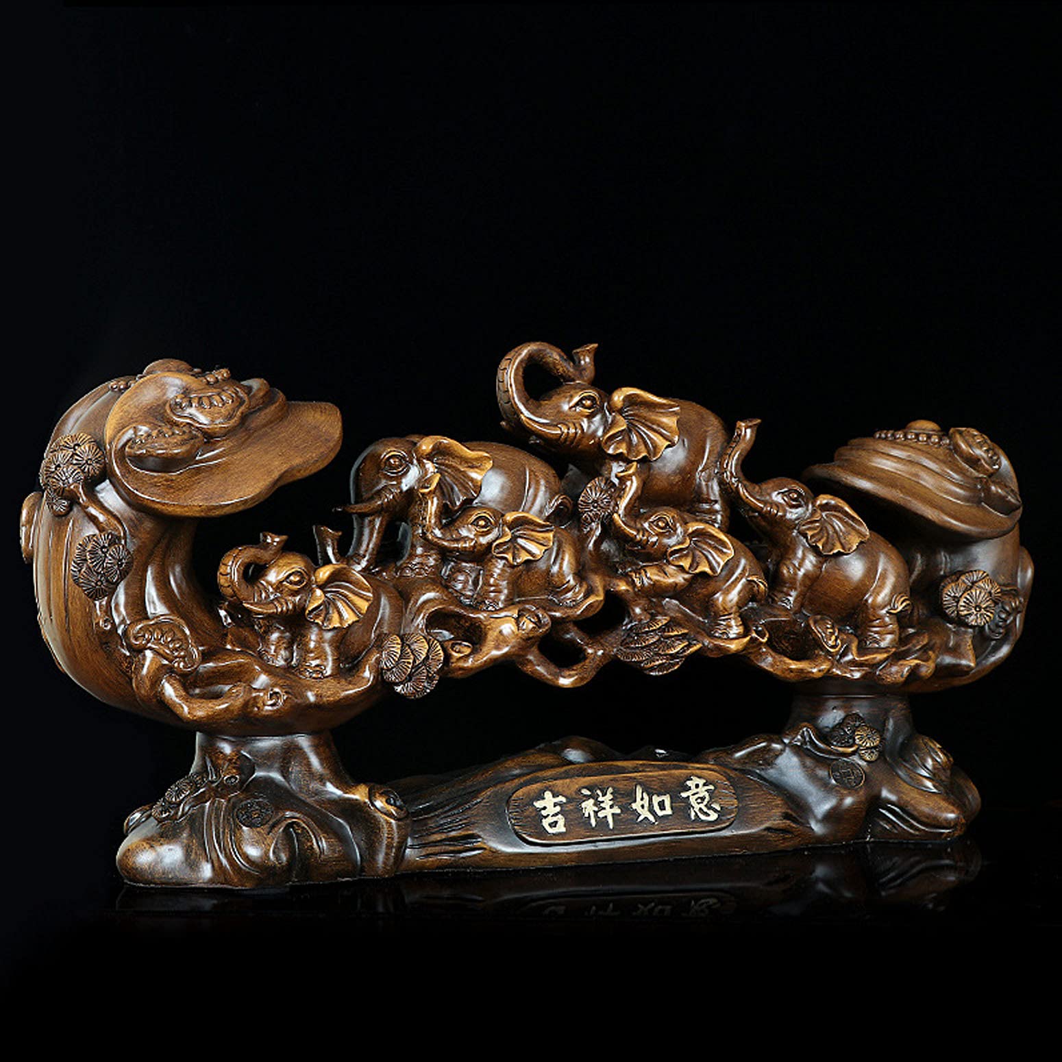 Sculture Statue Figure Decorative di Elefante in Legno, Statue Decorative di Elefante Portafortuna, Scultura in Resina di Elefante, Oggetto Decorativo, Marrone, 40 x 12 x 21 cm
