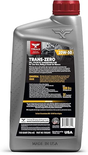 Miniatura 2 de TRIAX Trans Zero 20W-50 - Aceite de transmisión hidrostático sintético completo para cortacéspedes de giro cero (1 cuarto de galón)