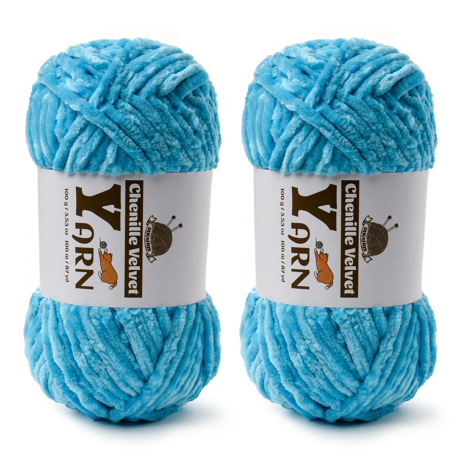 Chenille Crochet Lake Blue Yarn 2 Pack