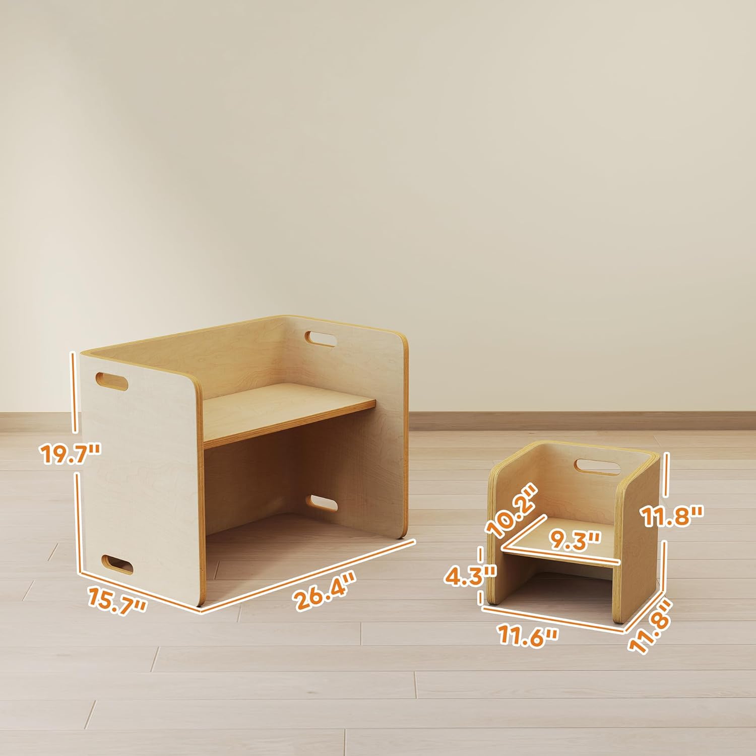 Qaba Kids Table and Chair Set, Wooden Activity Table with Two Adjustable Height Montessori Chairs for Ages 3-8, Playing, Reading and Learning, Natural Wood