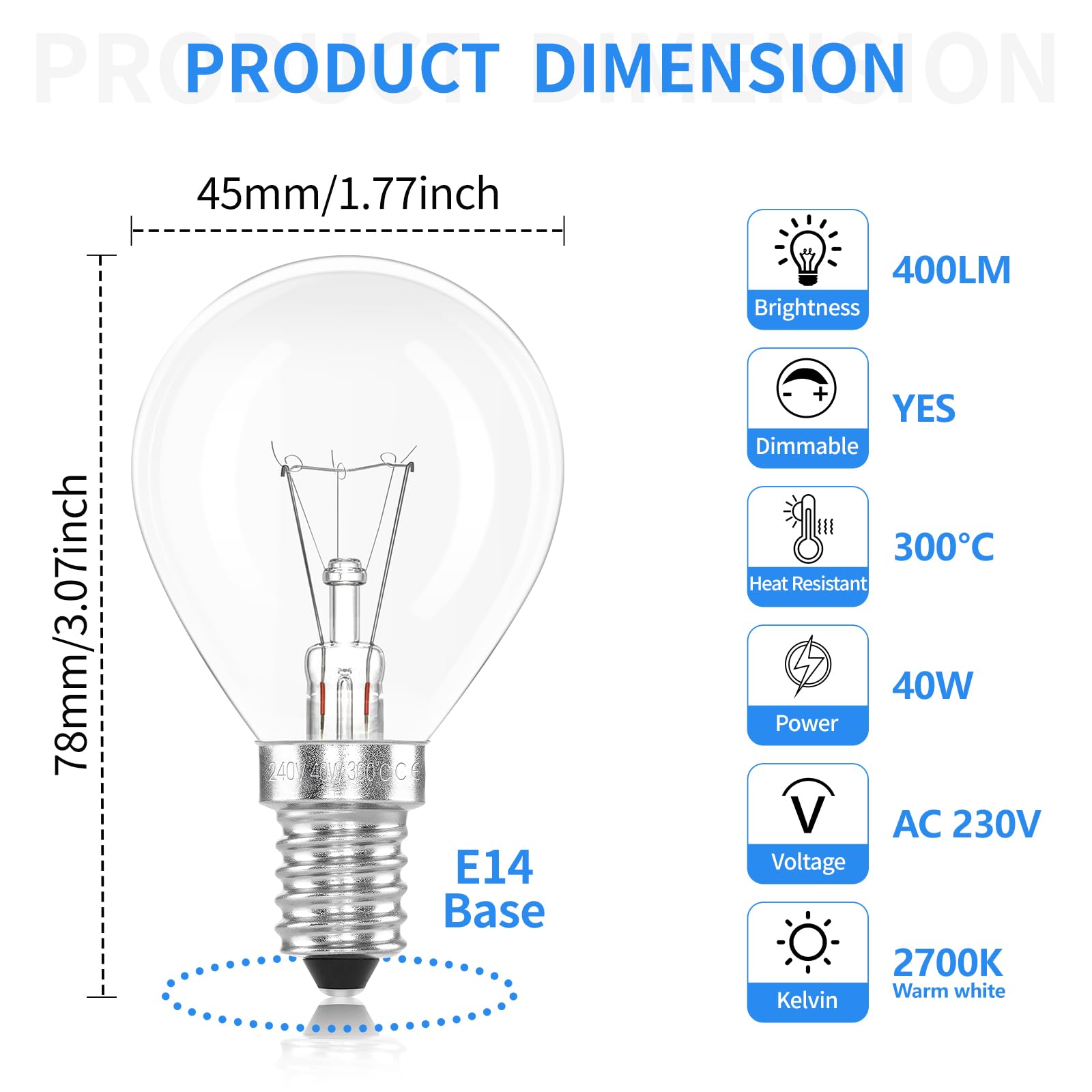 Lampadine Forno E14 300&deg;C | 5 Pezzi | Dimmerabili 400LM 2700K | Per Forni, Microonde E Lampadari