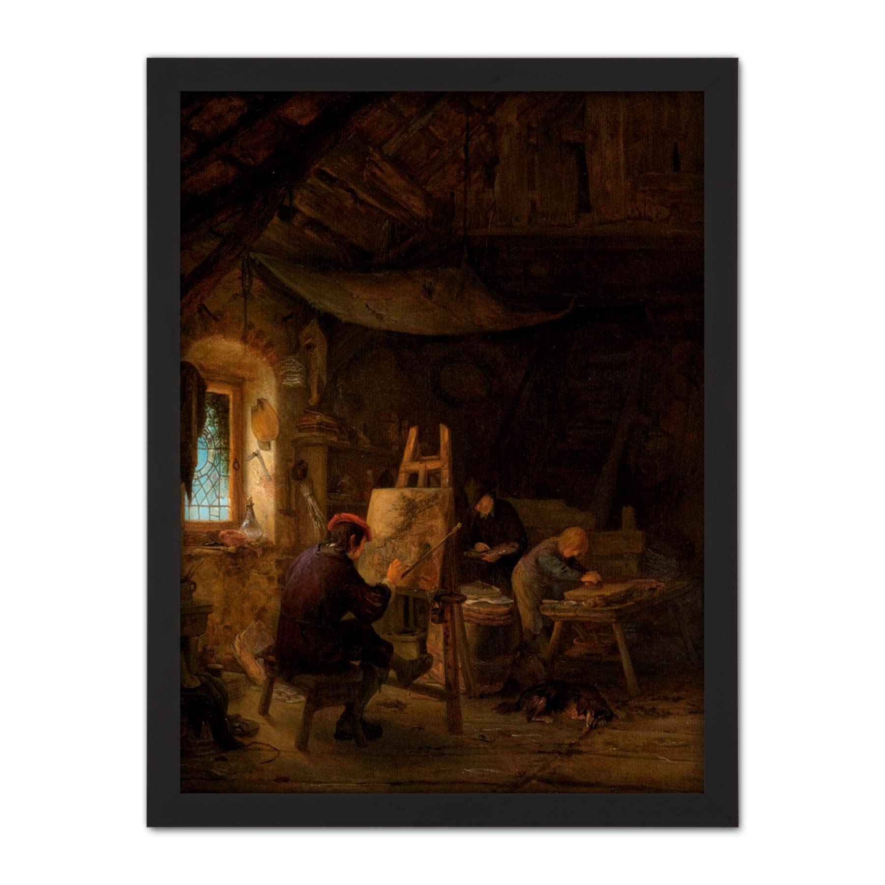 Artery8 Adriaen Van Ostade The Painters Studio Painting Artwork Framed Wall Art Print 18X24 Inch