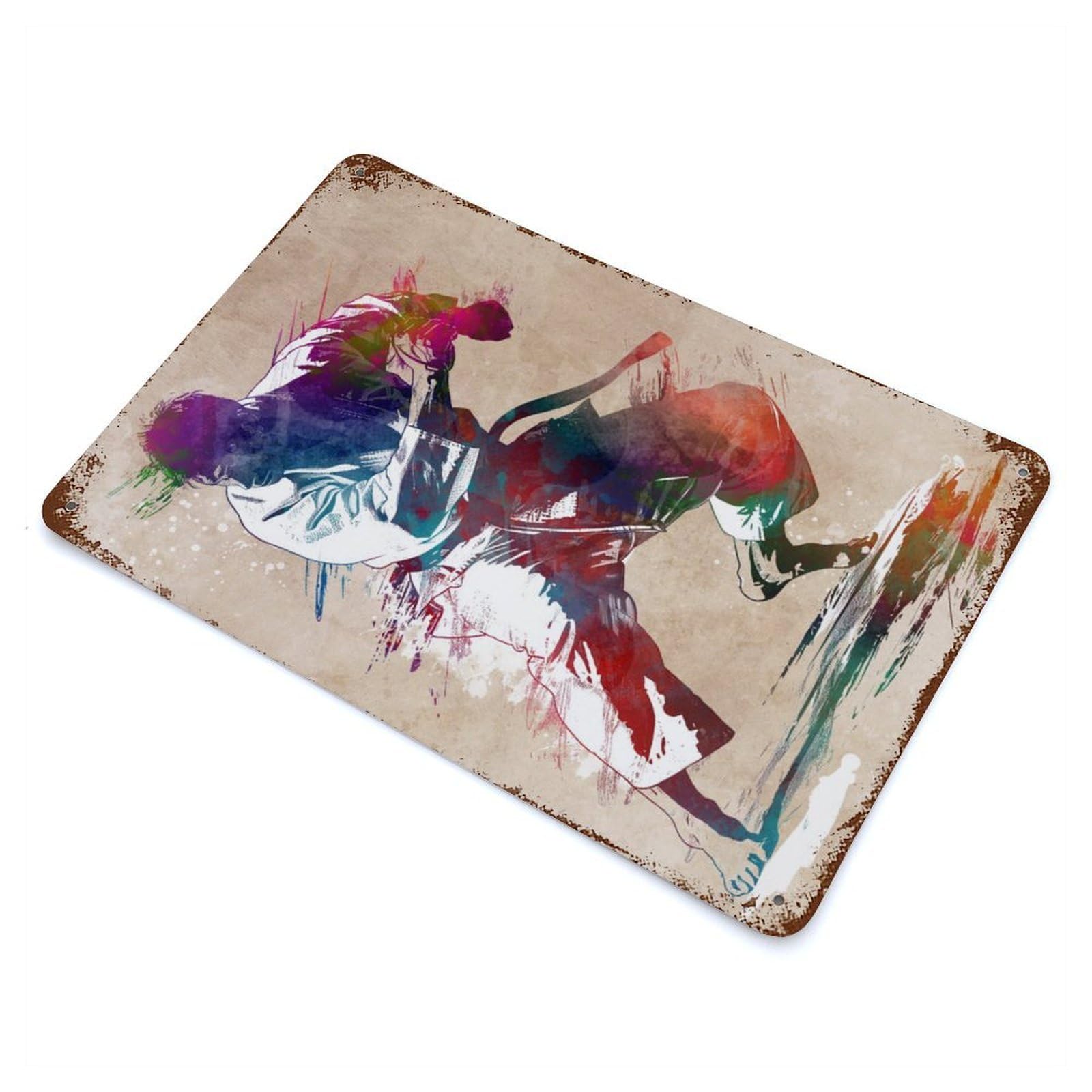 Vintage Rust Metal Sign with Karate Watercolor Art Design 11.8"x7.9", for Shed, Workshop And Garage Wall Decor, Retro Wall Decor