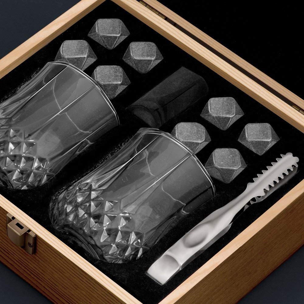 Maverton Ensemble de Pierres à Whisky avec 2 Verre a whisky dans la boîte personnalisée - Cadeau Anniversaire Homme - Coffret Whisky - Cadeau Saint Valentin pour Homme - lettre