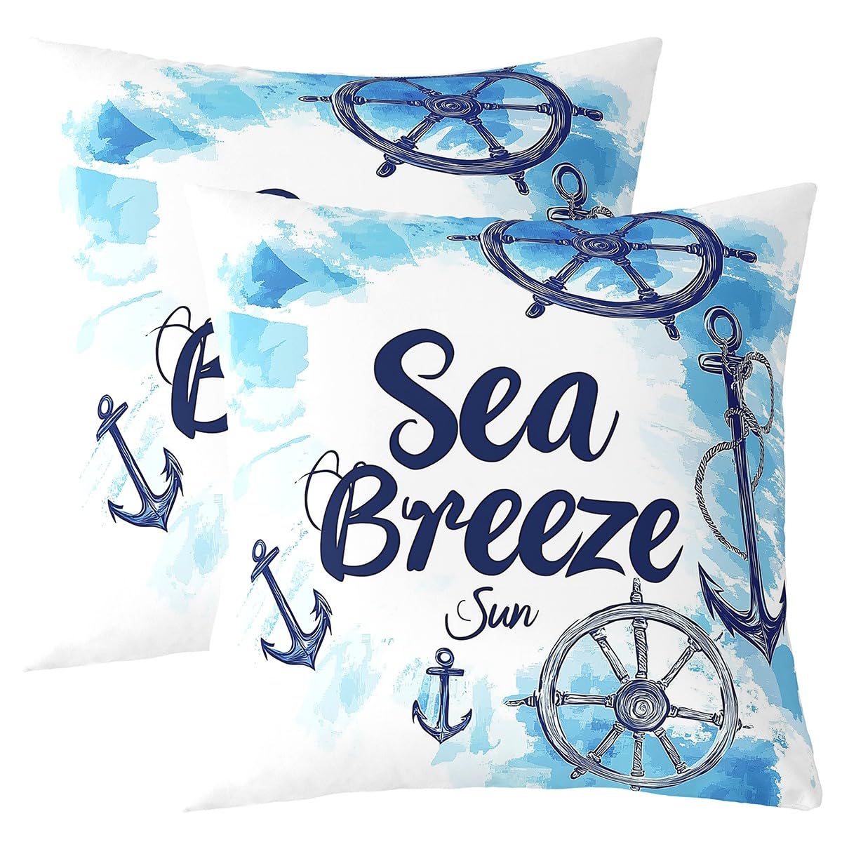 Homemissing Anchor Decor Reversible Throw Pillow Covers 45x45cm Nautical Themed Pillow Covers Home Decor Ocean Square Cushion Covers Set of 2 Sea Adventure Outdoor Pillows Covers White Blue — image 1