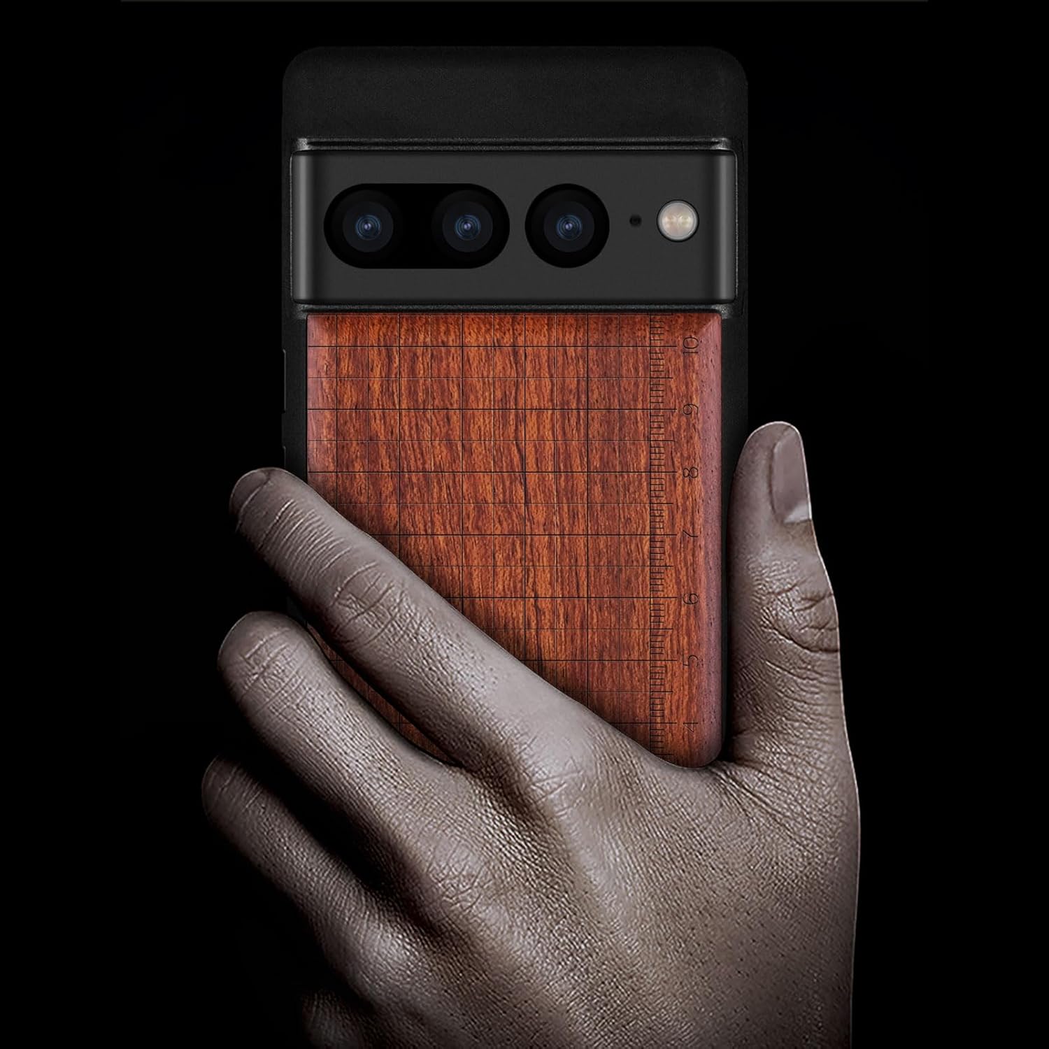 Carveit Wood Case for Pixel 7 Pro Case [Natural Wood & Black Soft TPU] Shockproof Protective Unique Wooden Cover Compatible with Google Pixel 7 Pro (Measuring The Details-Rosy)
