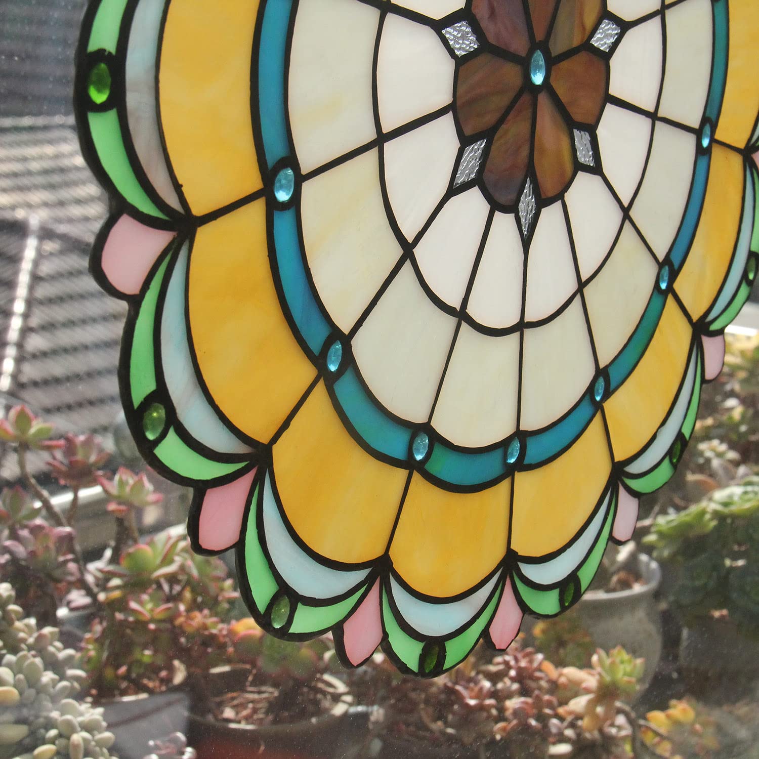 40,6 cm runde Buntglas-Fenster-Aufhängung, Tiffany-Stil, handgefertigt, Sonnenfänger für den Innenbereich für Fenster oder die Wand