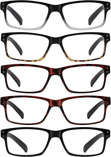 Miniatura 4 de 5 pares de anteojos de lectura con bisagra de resorte, lentes de lectura para hombres y mujeres, 5 negro