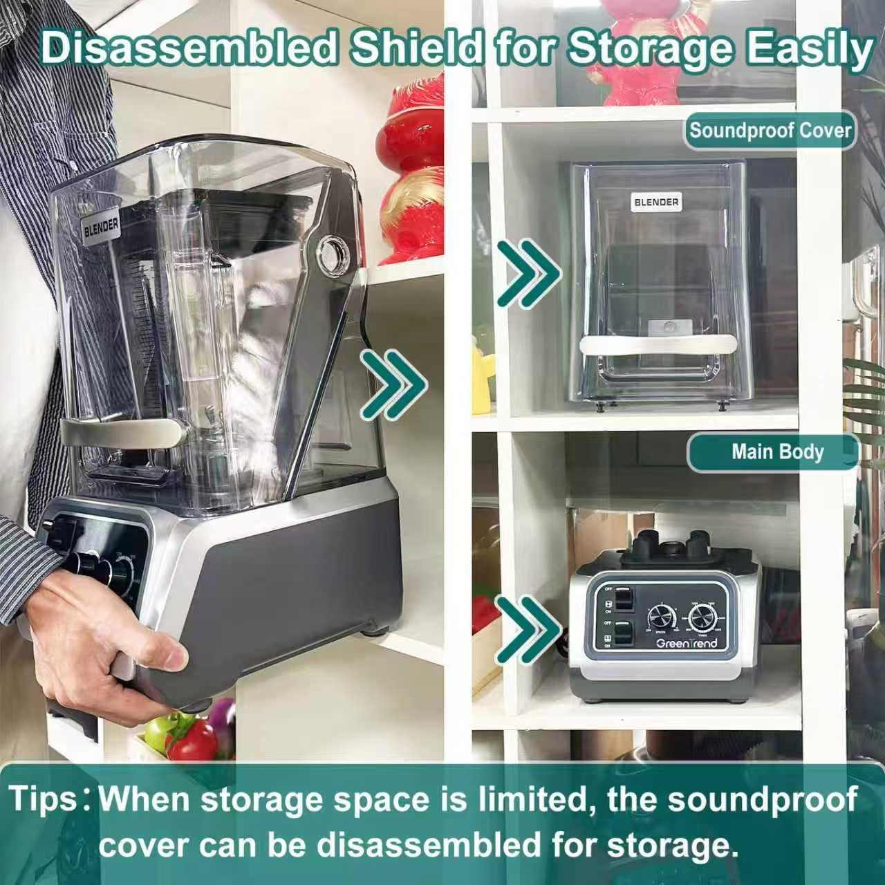 2200W Commercial Blender with Soundproof Enclosure | 80oz BPA-Free Jar | Self-Cleaning & Ice Crush Pro | Quiet Smoothie & Shake Maker for Restaurants, Kitchens, Smoothie Bars (Silver)