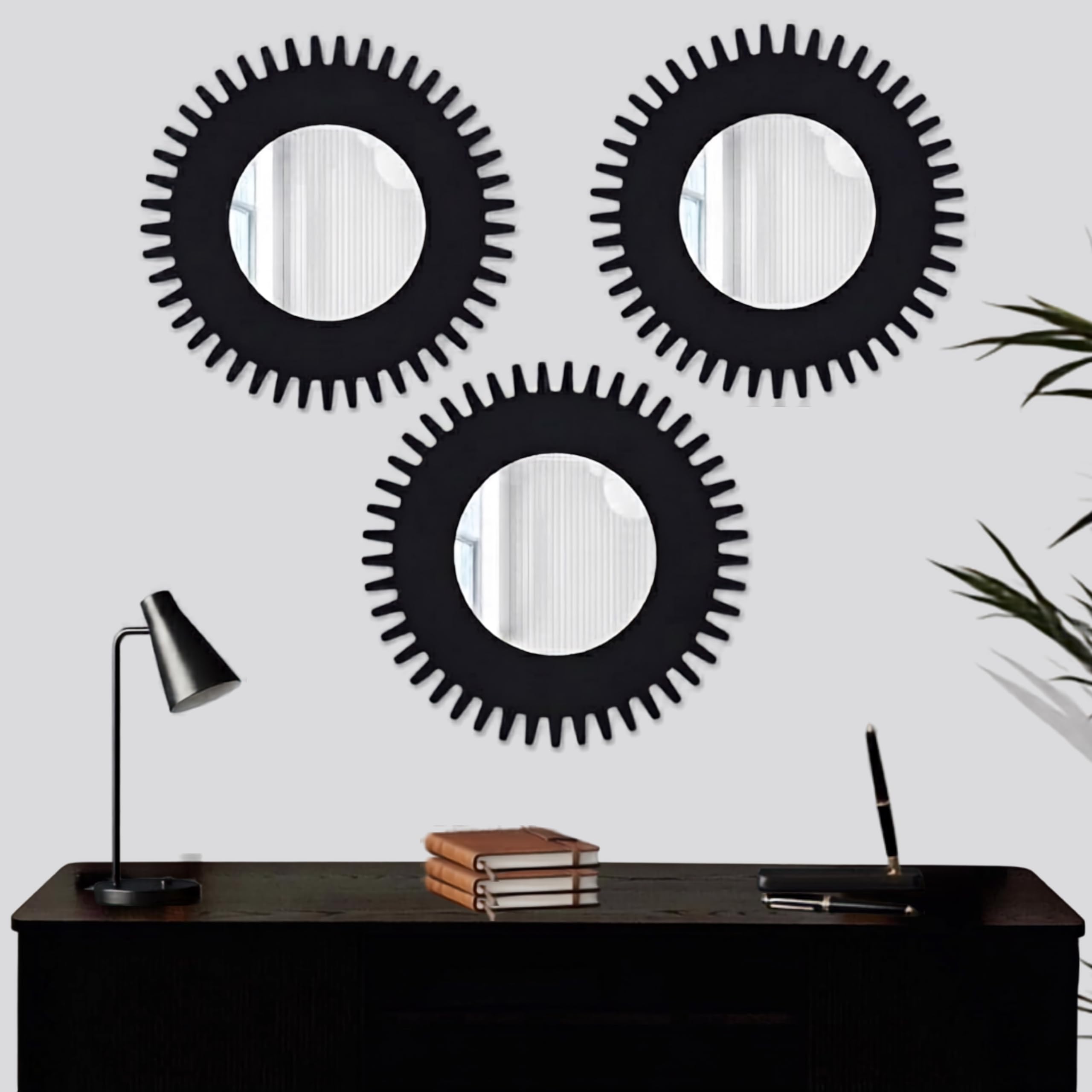 Creative Arts n Frames 11 inch Set of 3 Round Wall Décor Hand Crafted Wooden HD Wall Mirror Panel for Living Room Bedroom Lobby Modern Wall Decor Home Decor Items (Chakra1 Black)-picture-10
