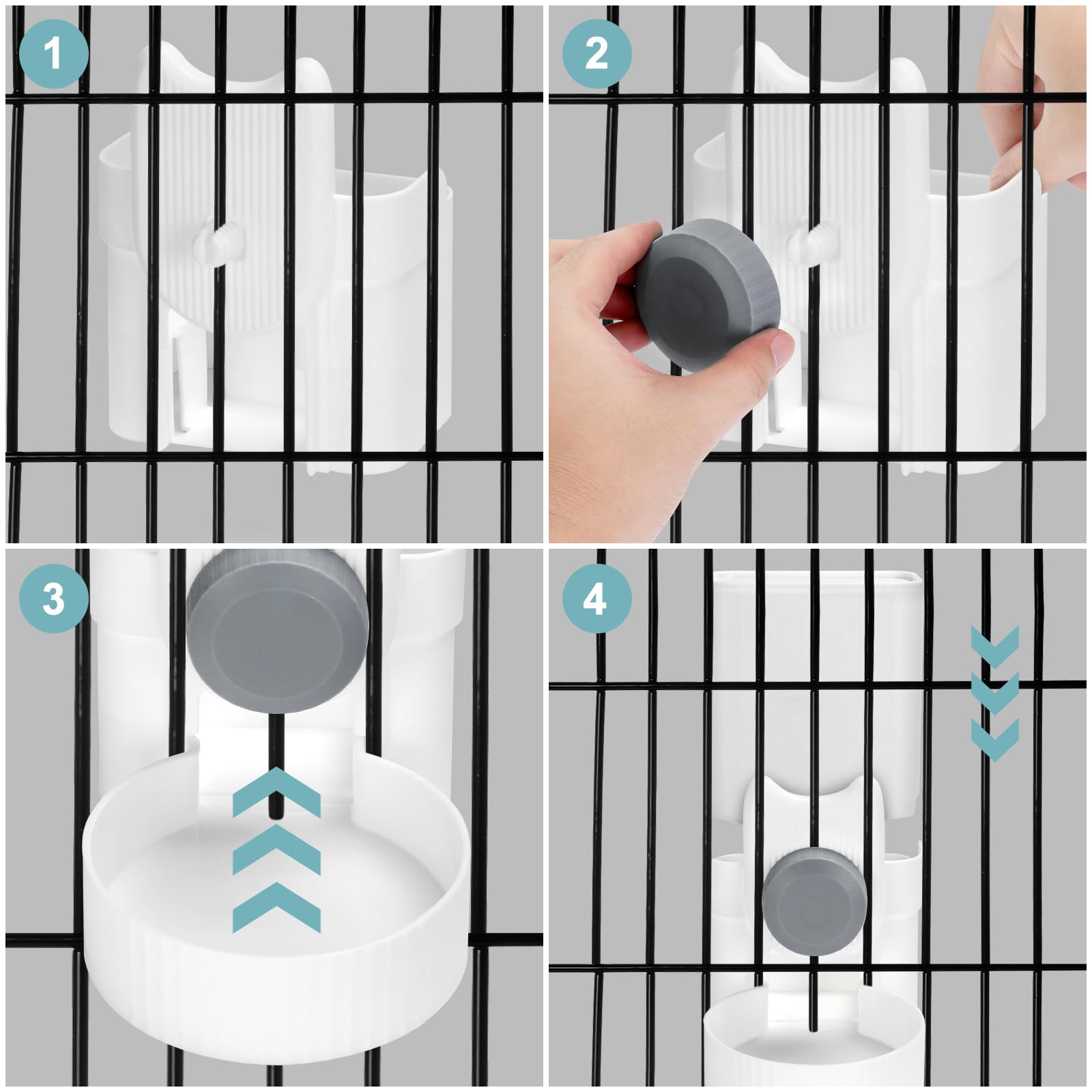 Automatic Cat Feeder and Water Dispenser, ShineMe 35oz Auto Gravity Feeder Hanging Food and Water Bowls for Small Pets, Cats, Kitten, Dogs, Rabbits, Ferrets (Grey)