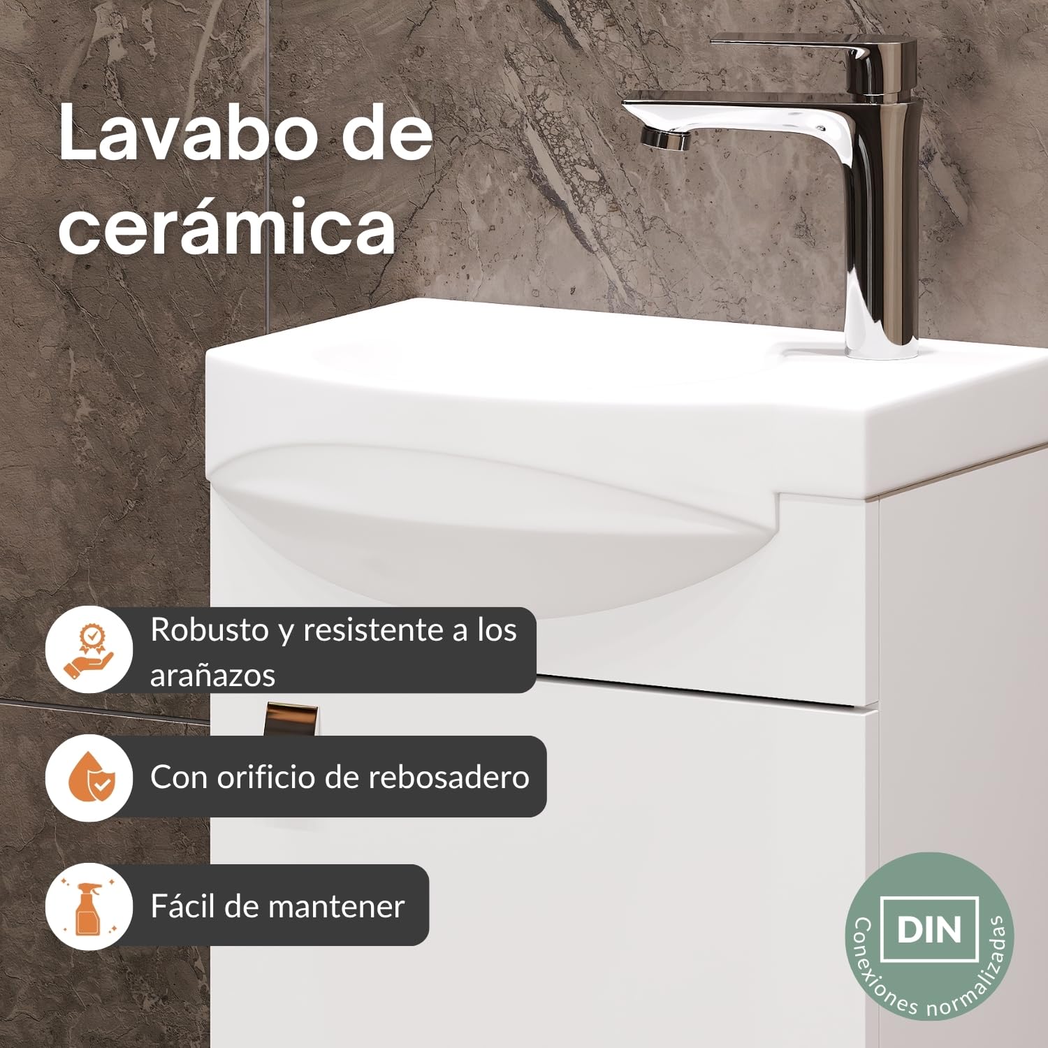 Planetmöbel Conjunto de Muebles de baño Lavabo con Mueble bajo 40 x 60 x 29 cm, Espejo con iluminación 50 x 90 cm para Cuarto de baño y WC de Invitados, Blanco