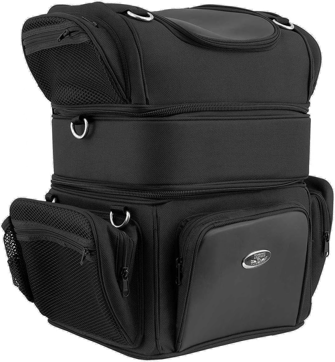 Milwaukee Leather MP8165 Triple Barrel Sissy Bar Rack Bag with 5 Bonus Pockets, One Size, Black