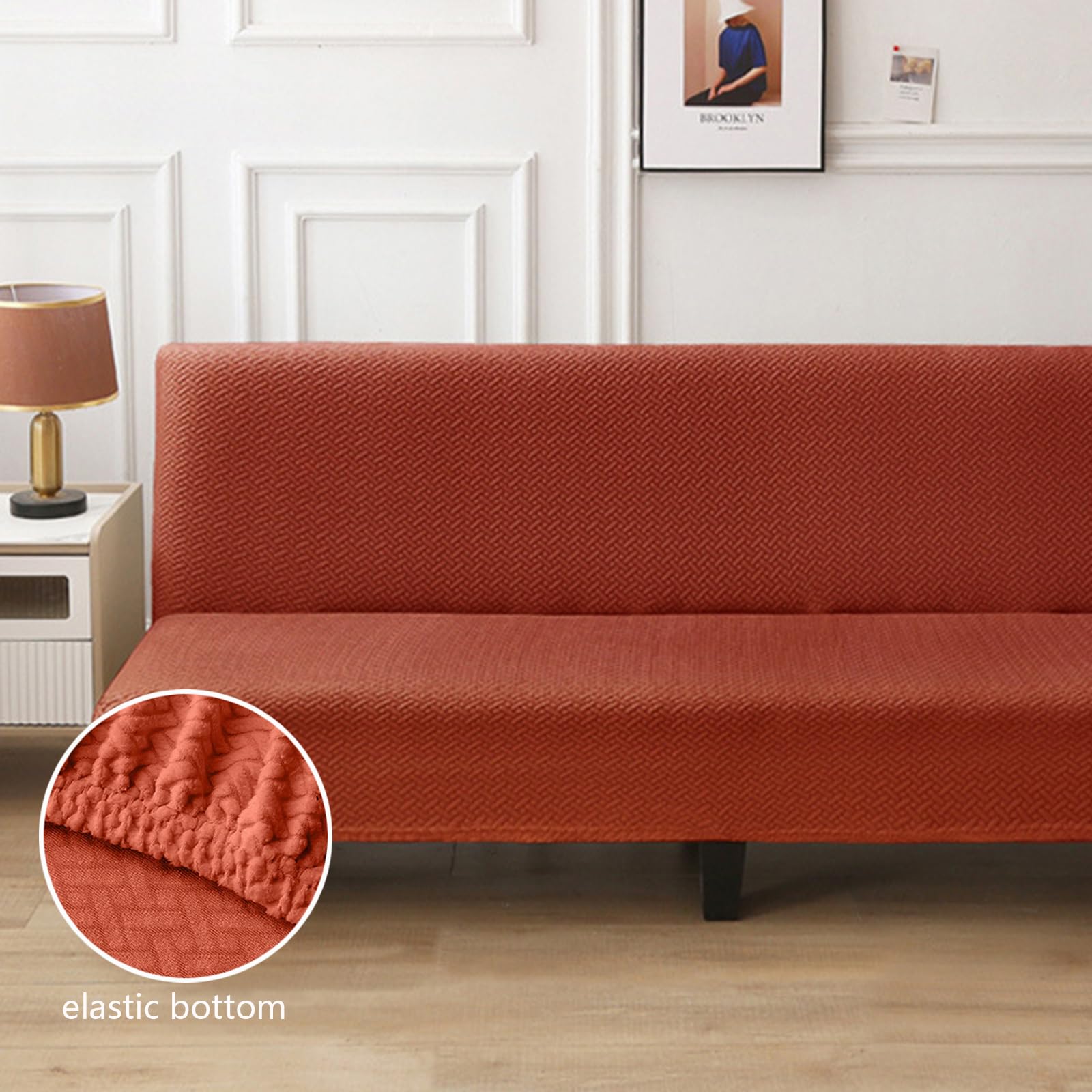 Housse de futon pour canapé-lit, de couleur unie, extensible, pliable avec élastique en bas, pour salon, (jaune, taille S)