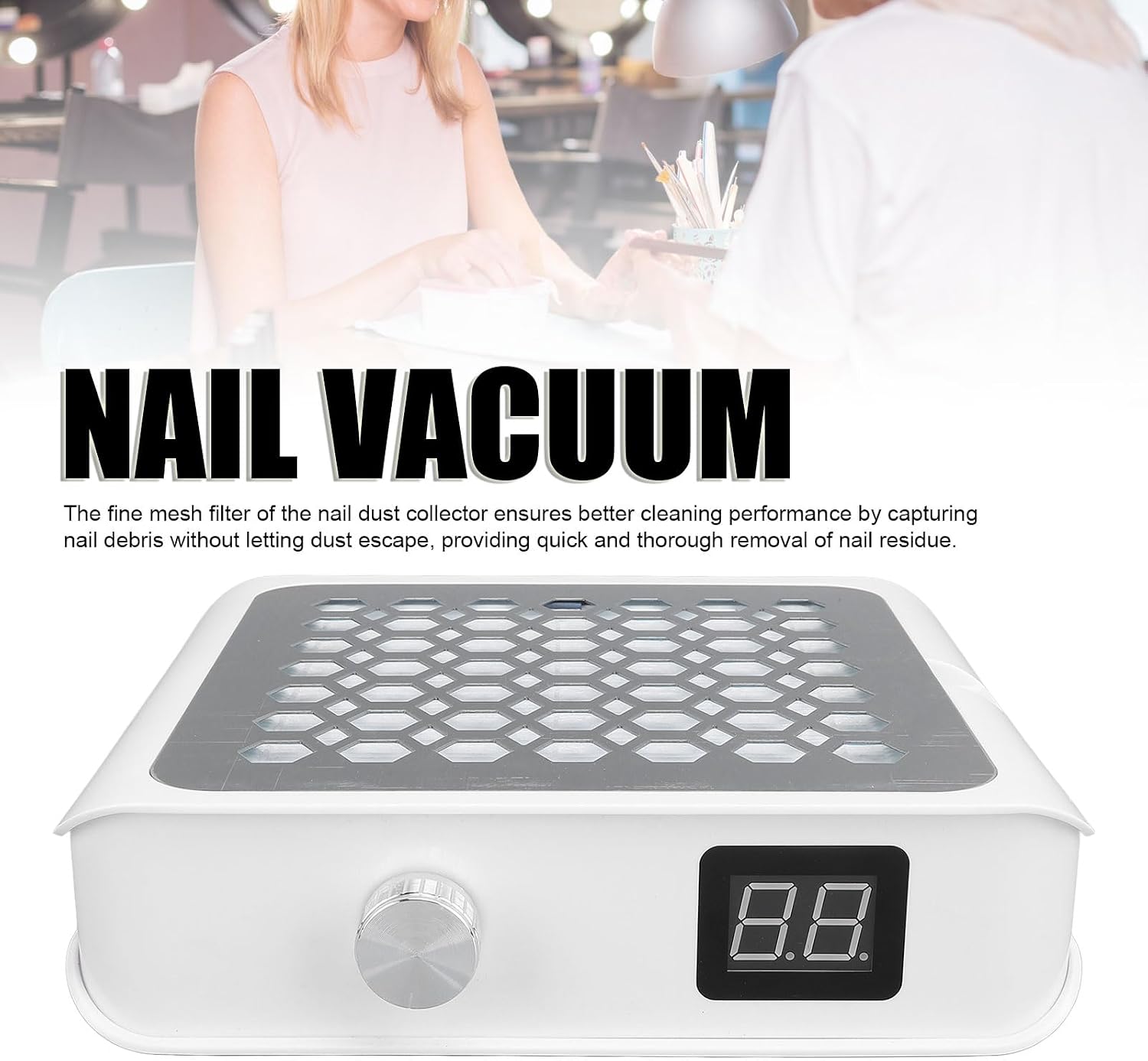60W Nail Vent Dust Collector with Fine Mesh Filter, Nail Dust Collector Quiet, Dust Collector Nail Tech, Powerful Vacuum Fan Vent Dust Collector Extractor for Acrylic Gel Nail