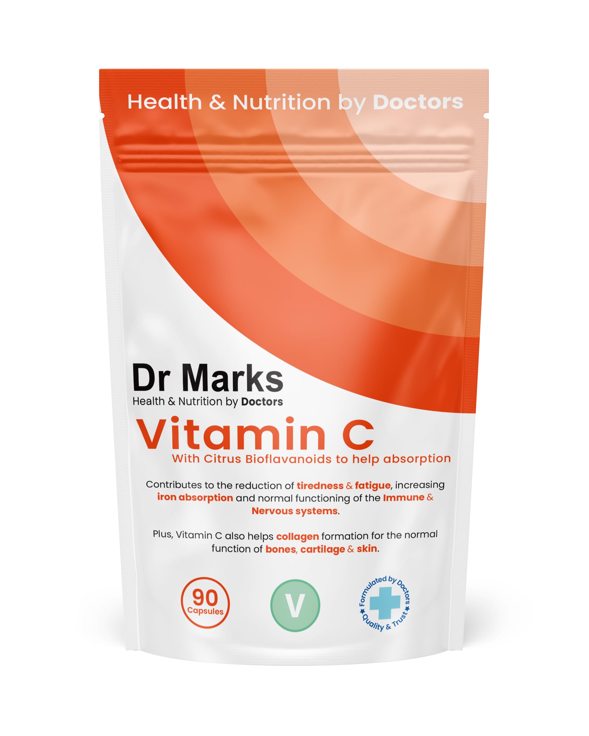 Dr MarksVitamin C + Citrus Bioflavonoids - Made by UK Doctors to Support Your Immune System, Reduce Tiredness + Help Collagen Formation, Vegan Capsules, High Strength, No Fillers, UK Made