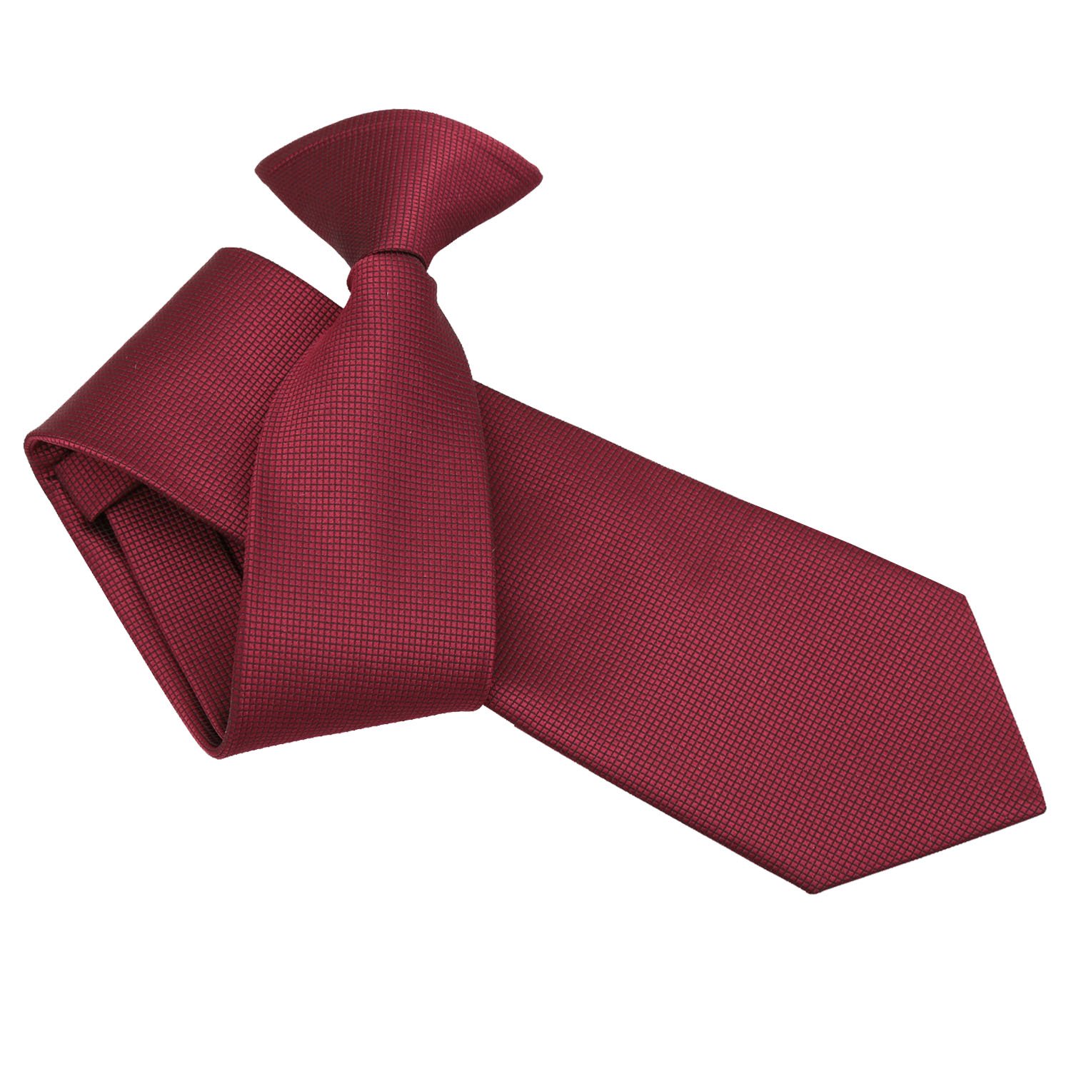 DQT Mens Check Pattern Clip-On Tie – Pre-Tied Necktie for Wedding, Business & Formal Wear, Easy Fasten - Burgundy
