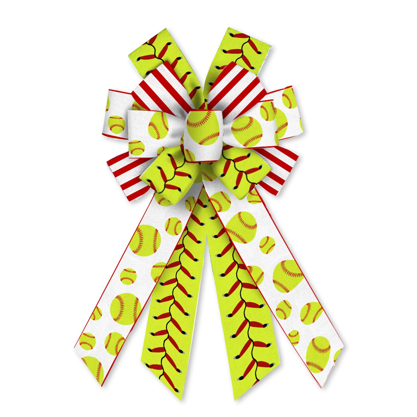 On-Airstore Large Softball Burlap Bows for Wreath, White Yellow Ribbon Bows for Sports Event Indoor Outdoor Decoration Wreath Ornament Supplies