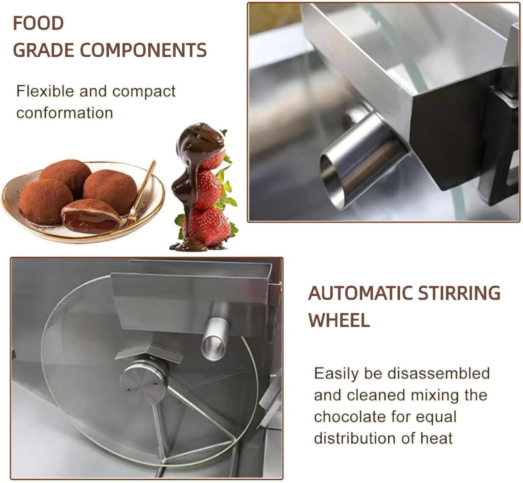 Máquina de fusión de chocolate comercial con control digital de temperatura y rueda mezcladora para aplicaciones de revestimiento y fuente