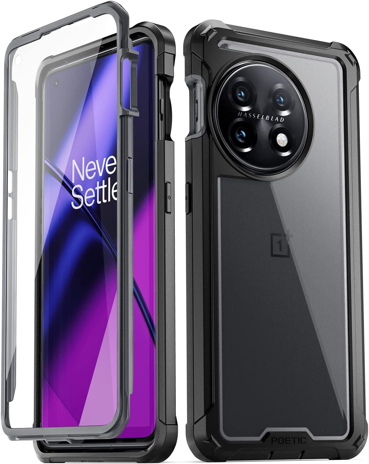 Poetic Guardian Case Compatible with OnePlus 11 5G 6.7 inch [20FT Mil-Grade Drop Tested], Full-Body Hybrid Shockproof Protective Rugged Clear Cover Case with Built-in Screen Protector, Black/Clear