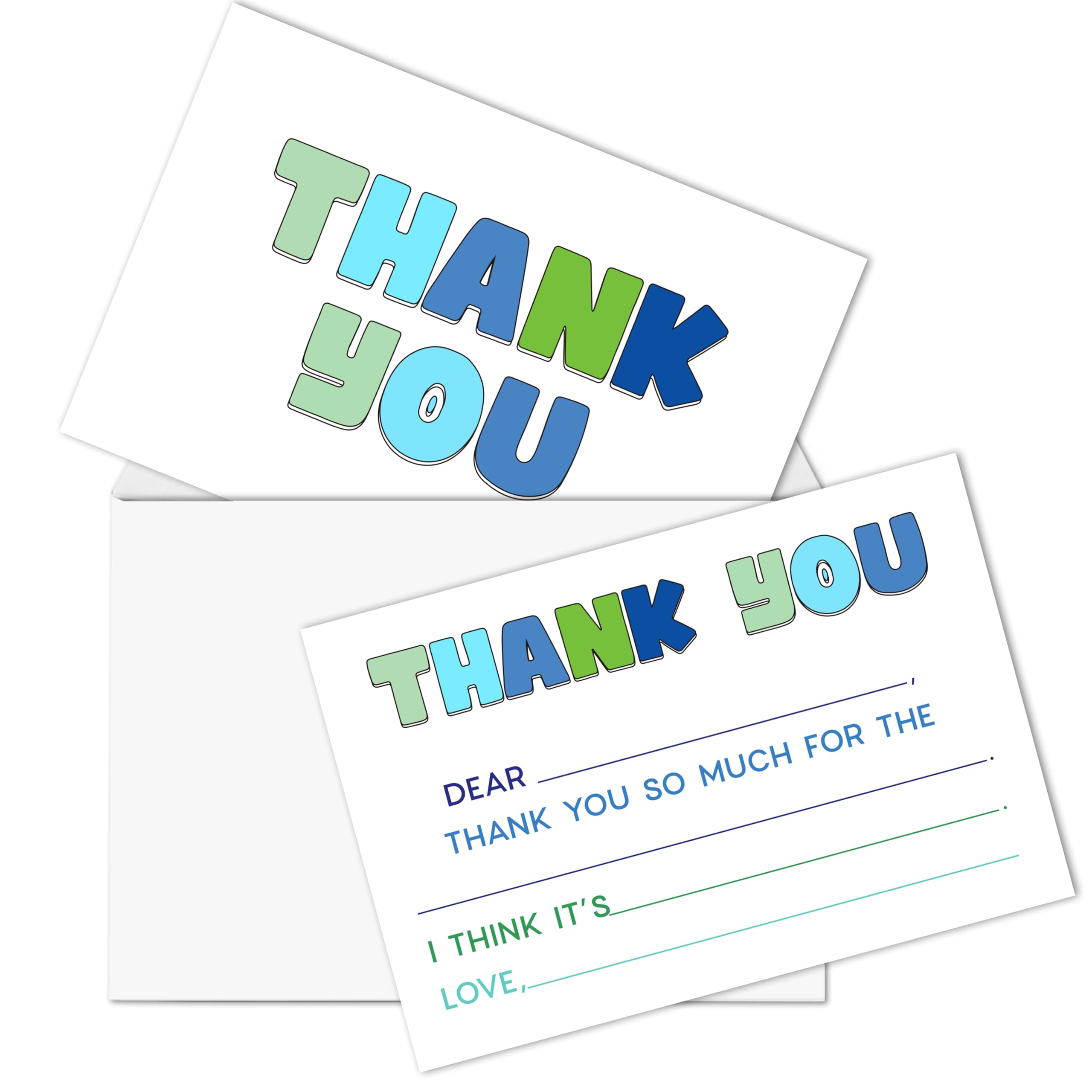 FTRZX Blue Kids Thank You Cards, Minimalist Thank You Card For Baby Shower Birthday Party, Kids Birthday Cards Fill In The Blank, 20 Pack Cute