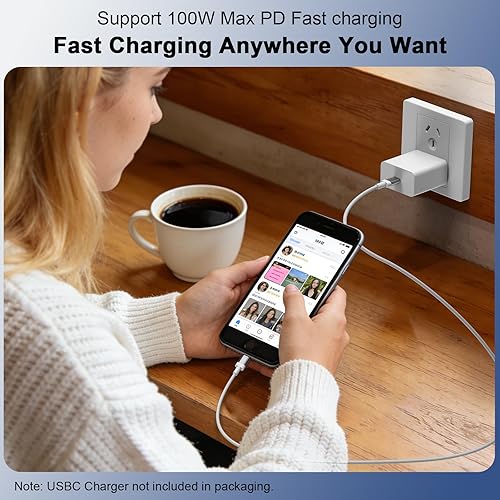 Miniatura 3 de Cable USB C a USB C de 6 pies 100 W, cable de carga rápida tipo C para iPhone 17 16 Pro Max 16E 15/iPad Pro 10 11th Air MacBook, para Samsung S25
