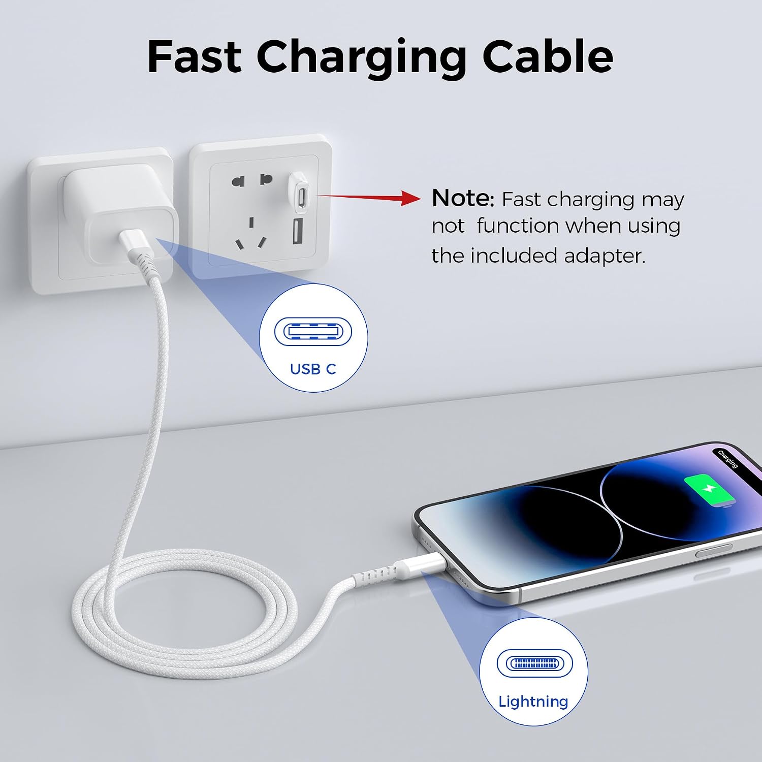 Basesailor Short USB C to Lightning Charger Cable 1FT with USB A Adapter image 5