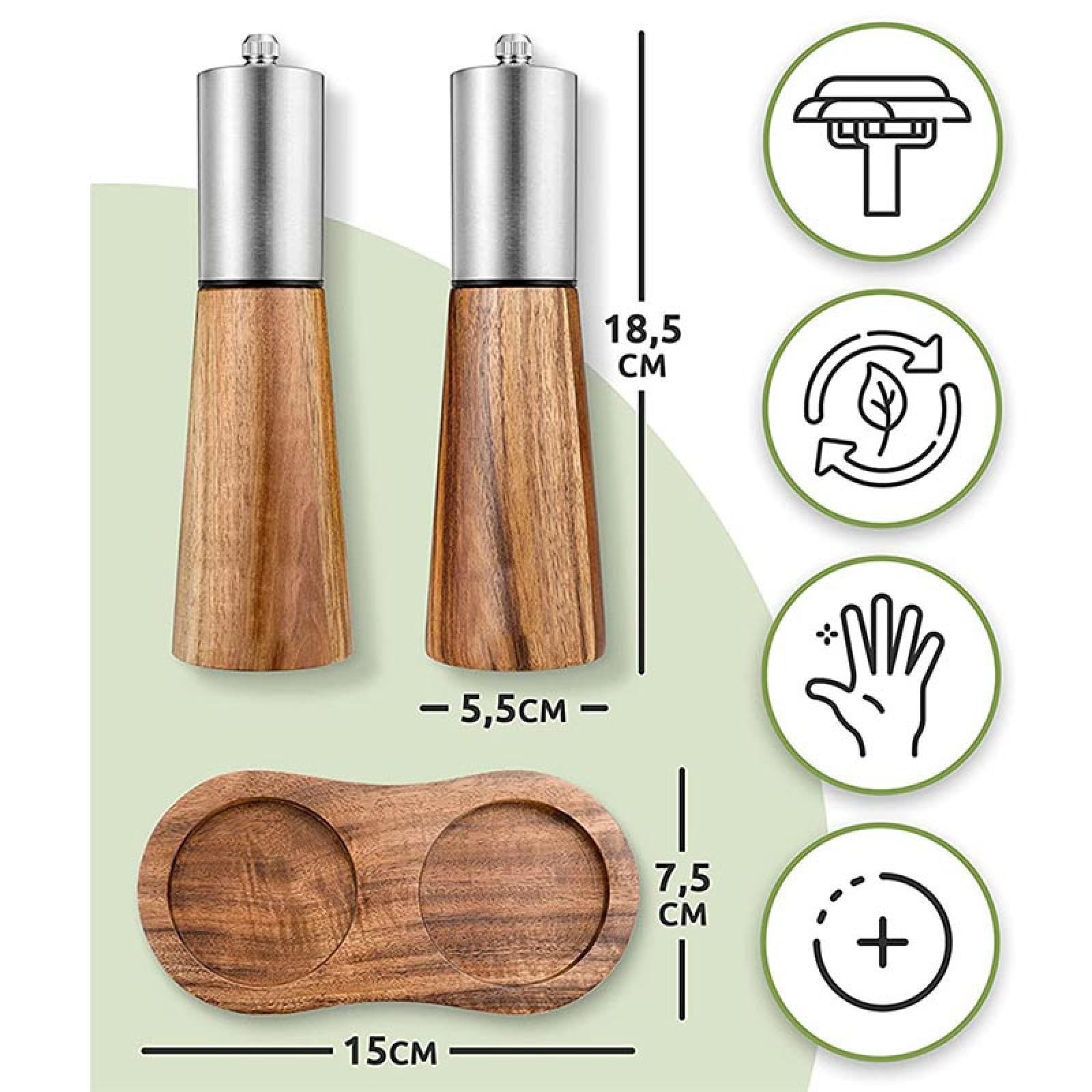 Salz- und Pfeffermühlen-Set, manuelle Salz- und Pfeffermühle, Edelstahl, verstellbare Mühle, 2 Stück, 20,3 cm