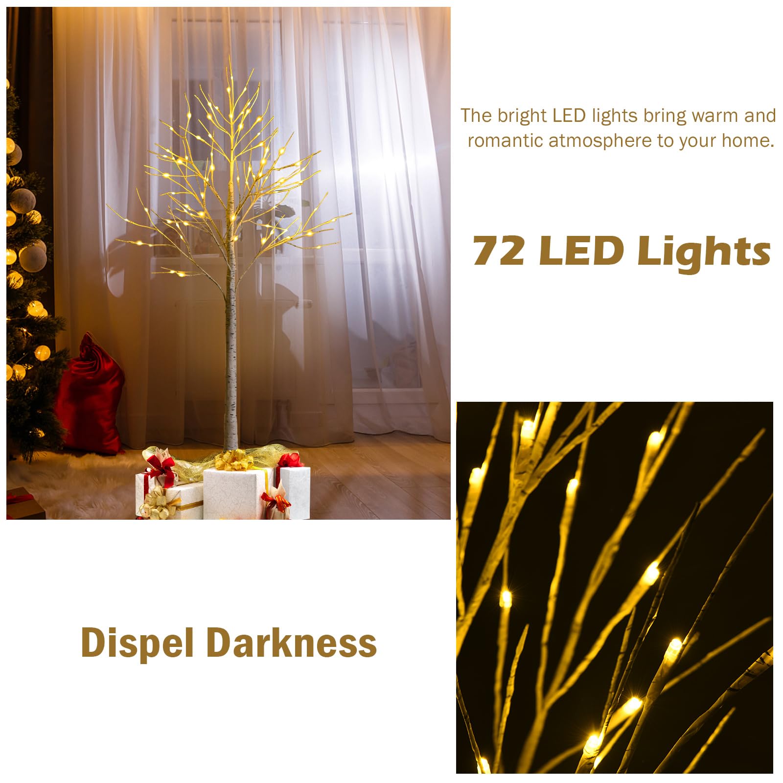 LIFEZEAL Arbre de Noël Artificiel 150 cm/180 cm de Haut, Branches en PVC et Support en Fer, 72/96 LED Blanc Chaud Lumière (150 cm)