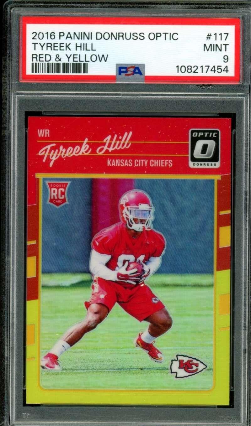 Tyreek Hill Rookie Card 2016 Panini Donruss Optic Yellow #117 PSA 9 - Unsigned Football Cards