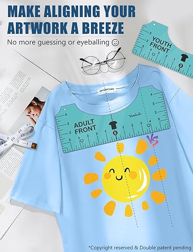 Vista 45 de Vowlove Guía de regla de camiseta para prensa de calor Cricut, herramienta de medición de camisas, alineación de vinilo, diseño de centro de 01 Negro