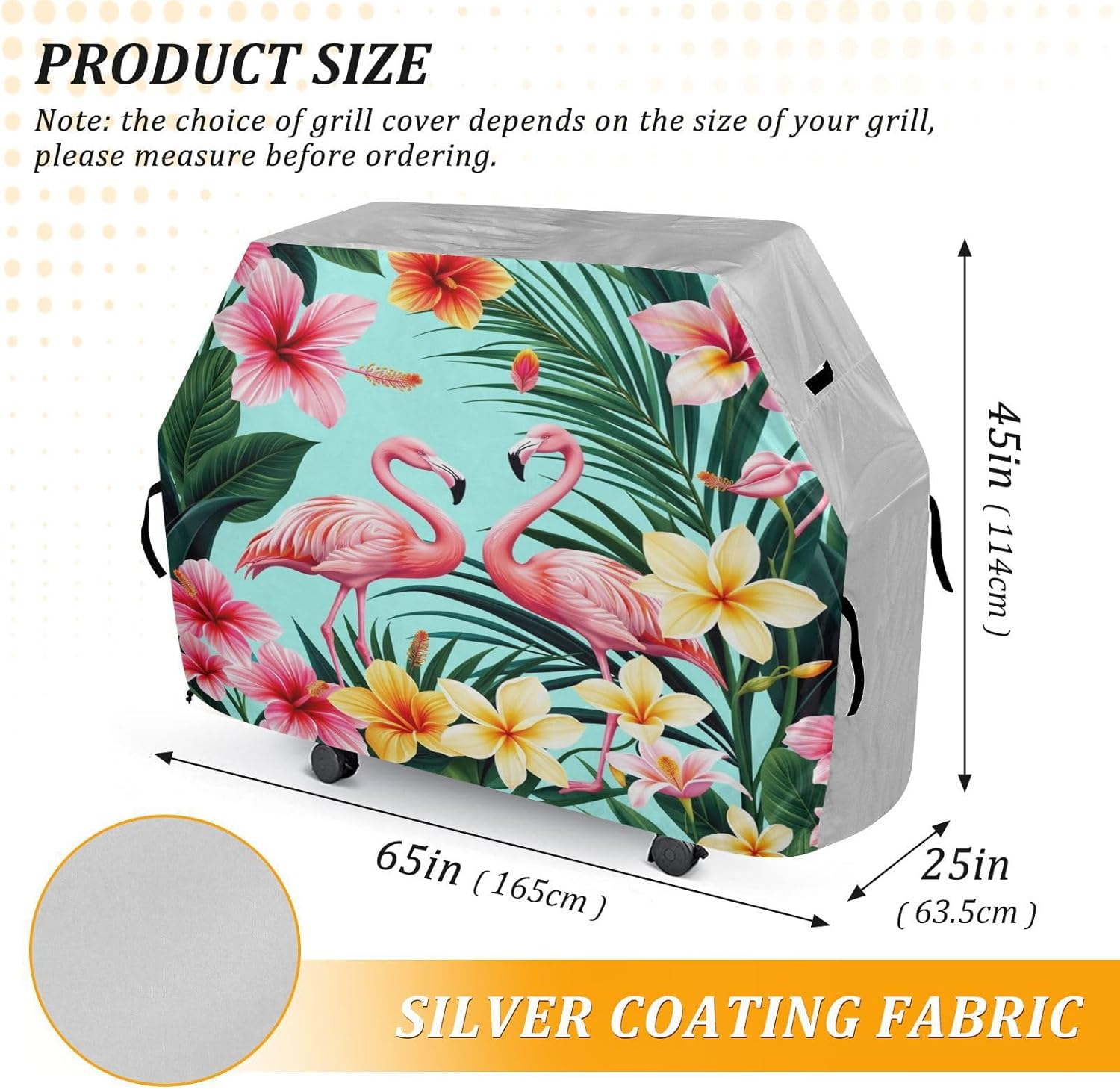 Grill Cover Floral Tropical Exotic Flowers Flamingo BBQ Grill Cover Barbeque Gas Grill Cover for Outside BBQ Picnic Party
