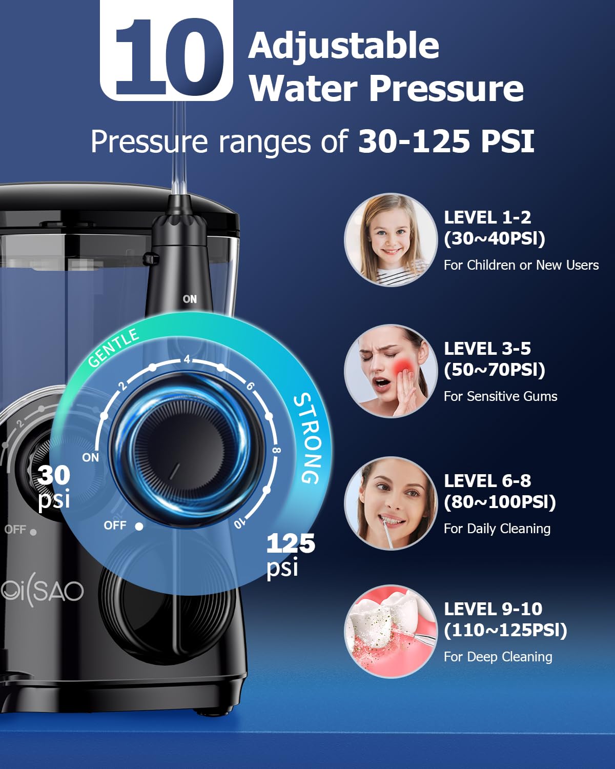 Cepillo de dientes eléctrico con hilo dental de agua: tanque de agua grande de 600 ml y limpieza ultrasónica, cuidado de encías y blanqueamiento, 5 modos de cepillo y 10 ajustes de presión para