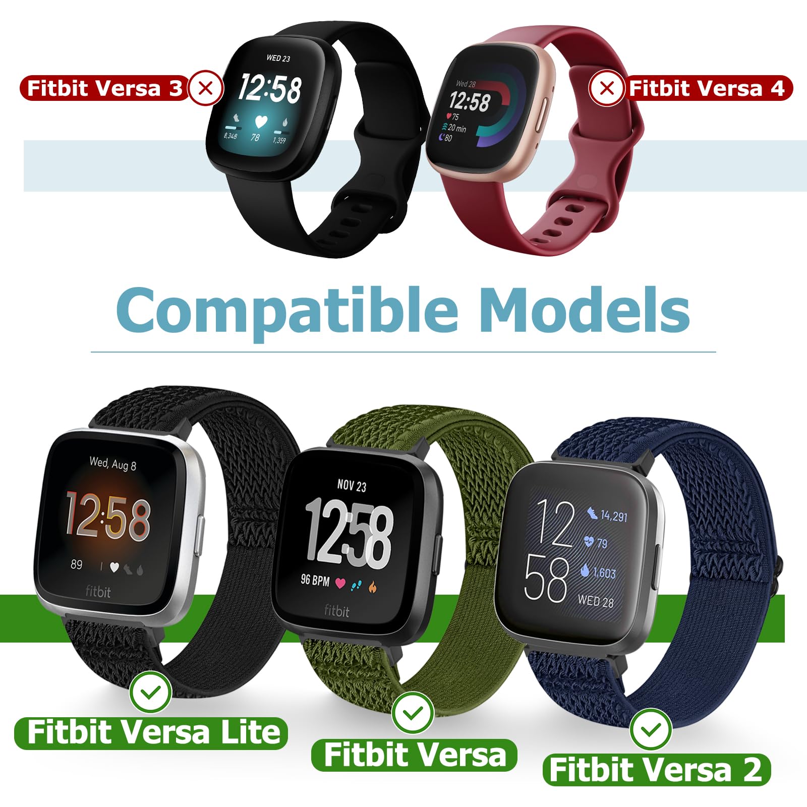Bcuckood 3 Pack Elastic Straps Compatible with Fitbit Versa 2/Versa Lite/Versa SE - Image 2