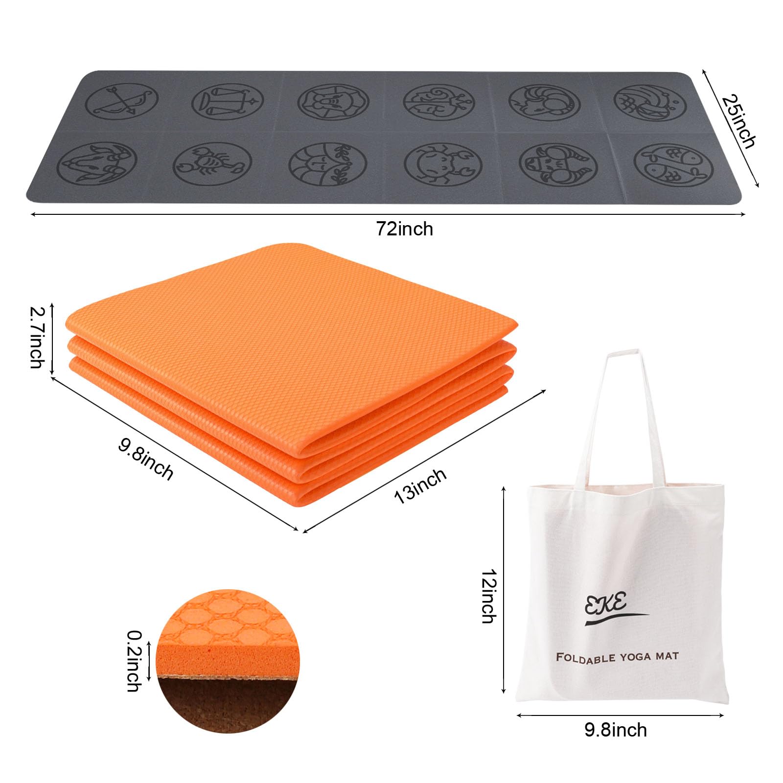 EKE Tappetino da yoga pieghevole in PU+TPE spessore 5 mm, dimensioni standard, pieghevole, leggero e portatile, ideale per yoga, pilates, fitness, sport, allenamento, con borsa per il trasporto in