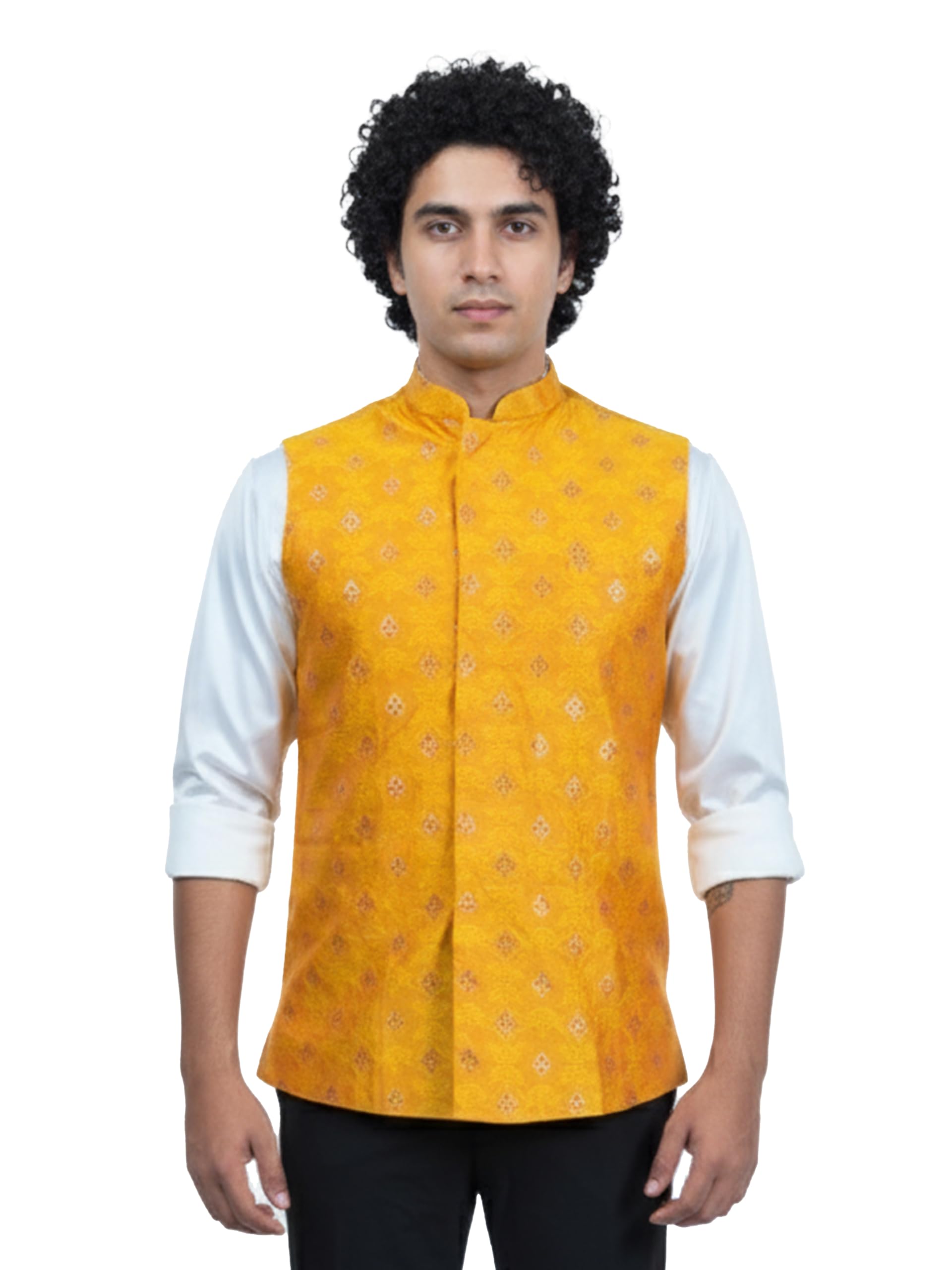 vastramay JBN Men's Musturd Silk Blend Nehru Jacket-picture-32