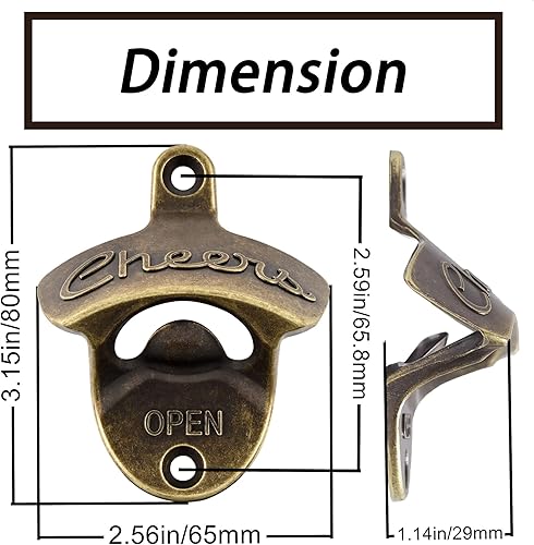 Miniatura 5 de Abridor de botellas de latón para montar en la pared, estilo vintage, bronce antiguo (paquete de 2)