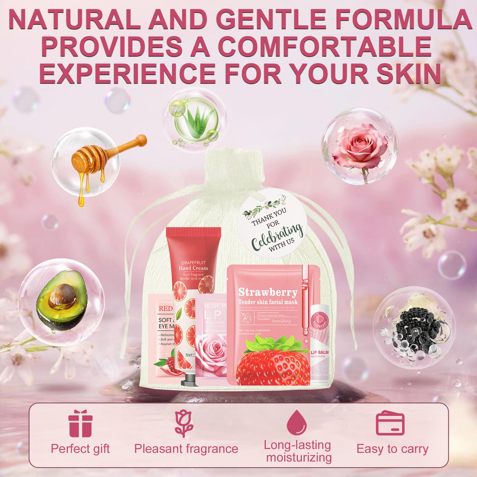 70 Pièces Coffret Femme Cadeau, Lot Masque Visage, Coffret Soin Visage Femme con Creme Mains, Masque Visage, Eye Patch, Masque Levre, Stick Levres, pour les Fêtes SPA, Cadeaux de Mariage