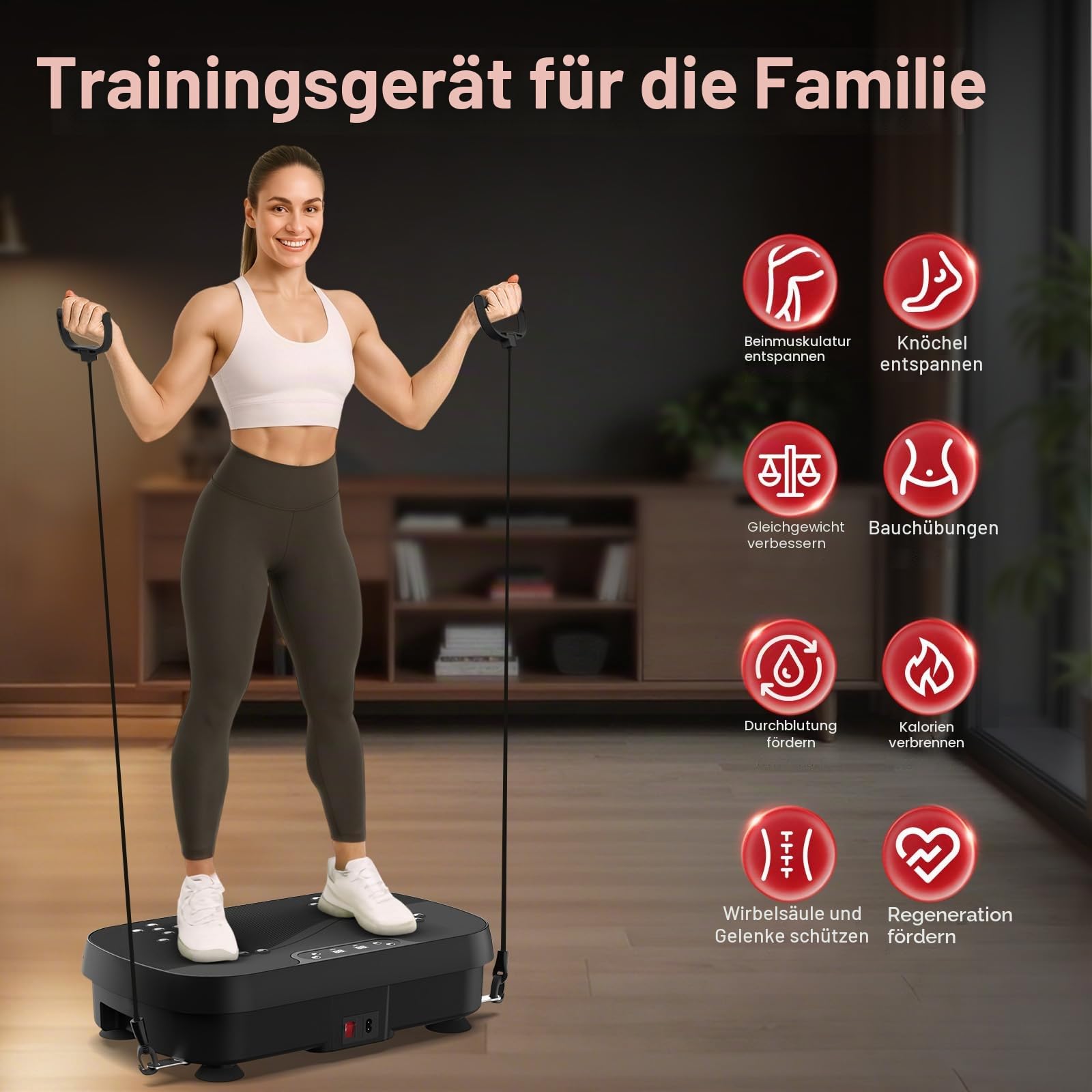 PASYOU Vibrationsplatte, Vibration Plate Leise und Kompakte für Abnehmen, Ganzkörpertraining, Muskelaufbau, Rüttelplatte Sport für Zuhause 99 Intensitätsstufen mit Widerstandsbändern