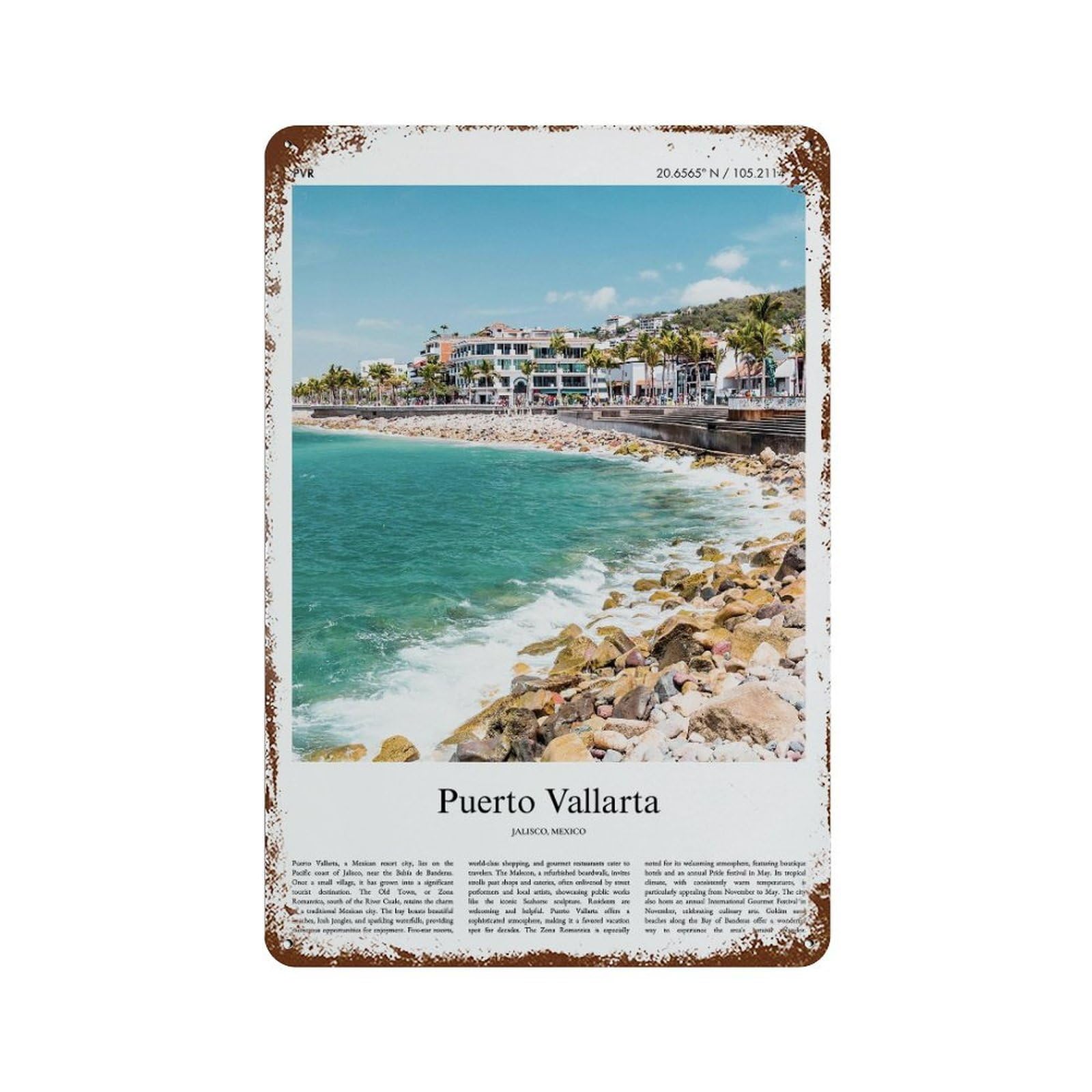 xiaoxiaoshen Puerto Vallarta Jalisco, Mexico, City Scenery Wall Decor Art Metal Tin Poster Modern Home Decor Art Home Bar Shop Decorations Vintage Sign 30x20cm